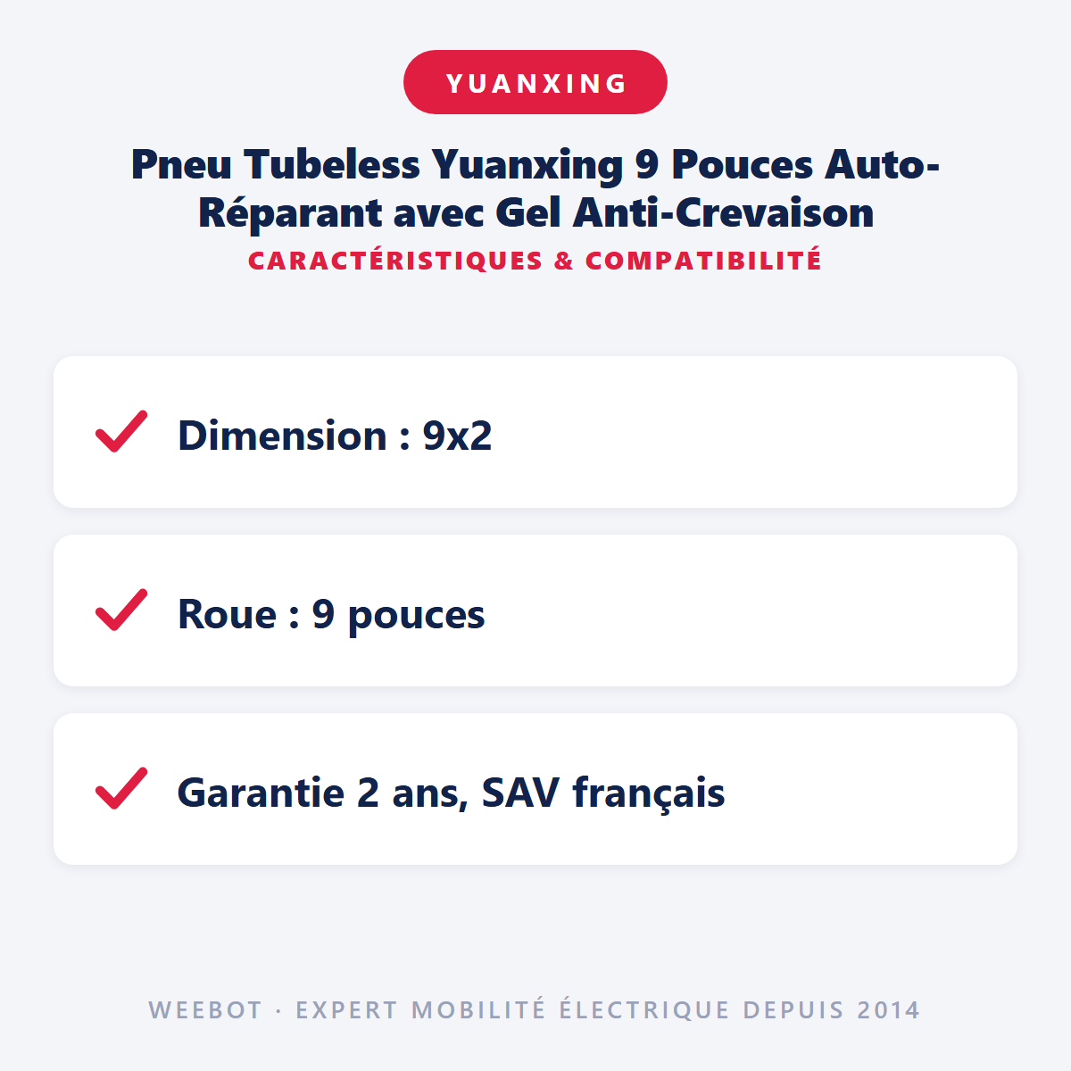 Pneu Tubeless Yuanxing 9 Pouces Auto-Réparant avec Gel Anti-Crevaison : caractéristiques et compatibilité