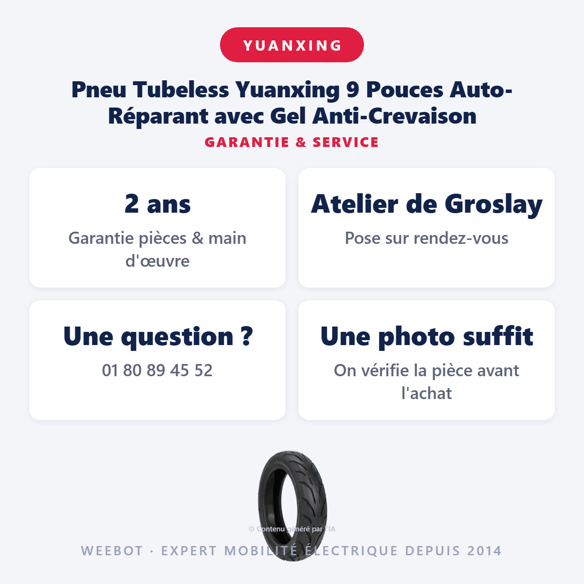 Pneu Tubeless Yuanxing 9 Pouces Auto-Réparant avec Gel Anti-Crevaison : garantie 2 ans et service après-vente