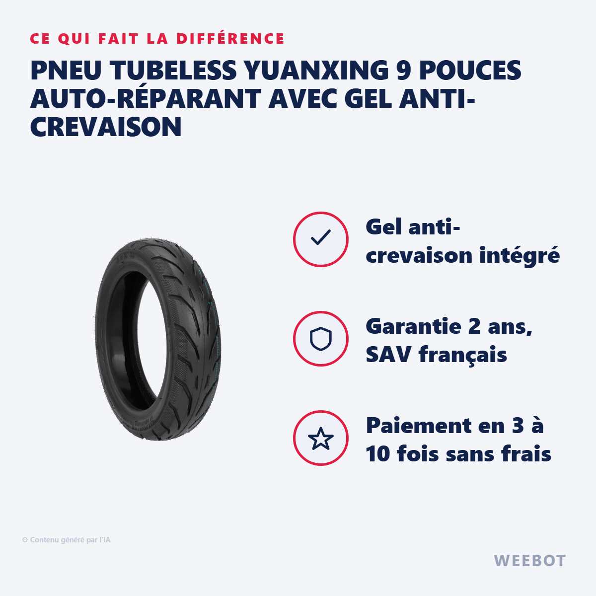 Pneu Tubeless Yuanxing 9 Pouces Auto-Réparant avec Gel Anti-Crevaison : les points forts