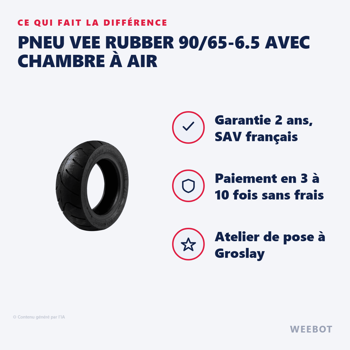 Pneu Vee Rubber 90/65-6.5 avec Chambre à Air pour Trottinette Électrique - Weebot