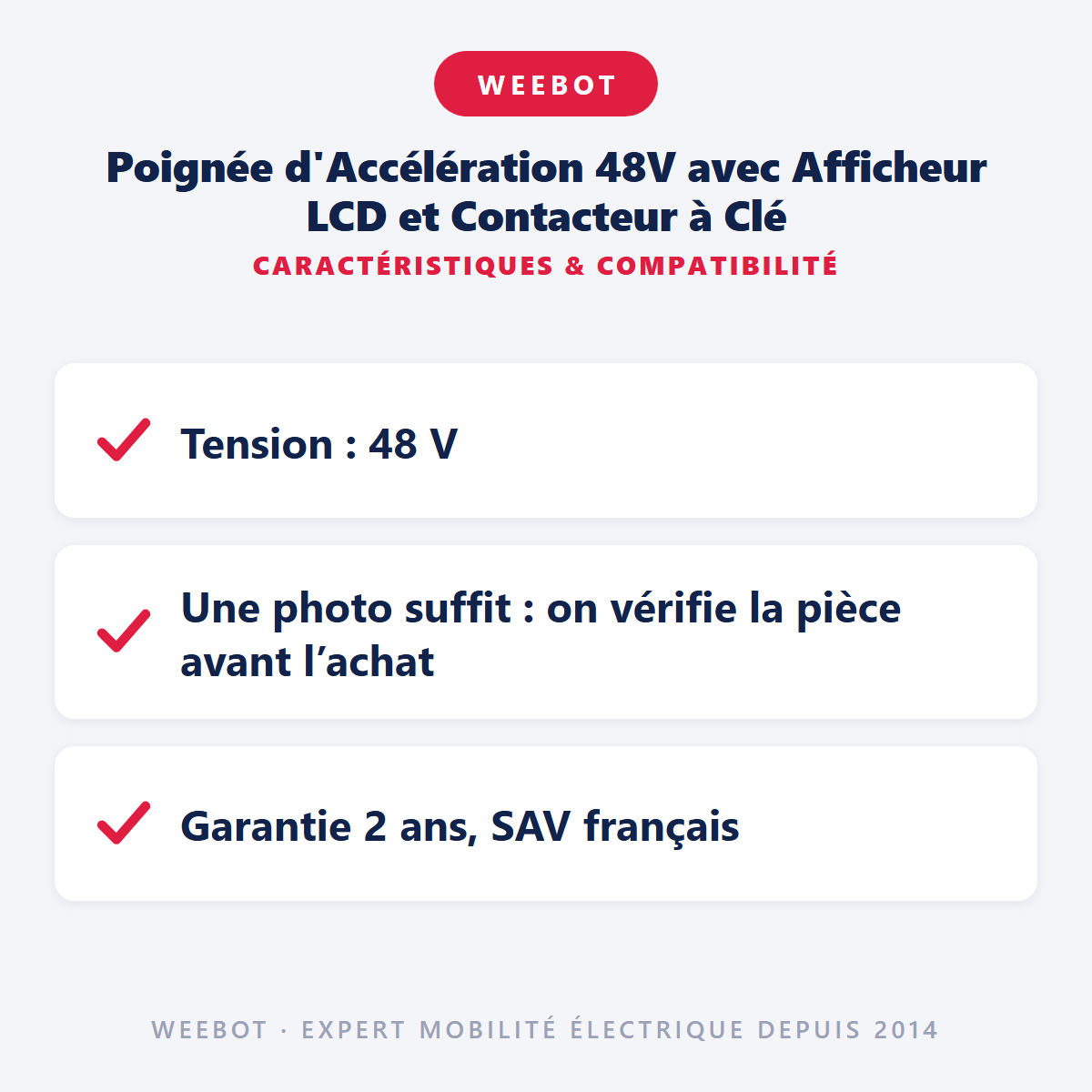 Poignée d'Accélération 48V avec Afficheur LCD et Contacteur à Clé : caractéristiques et compatibilité