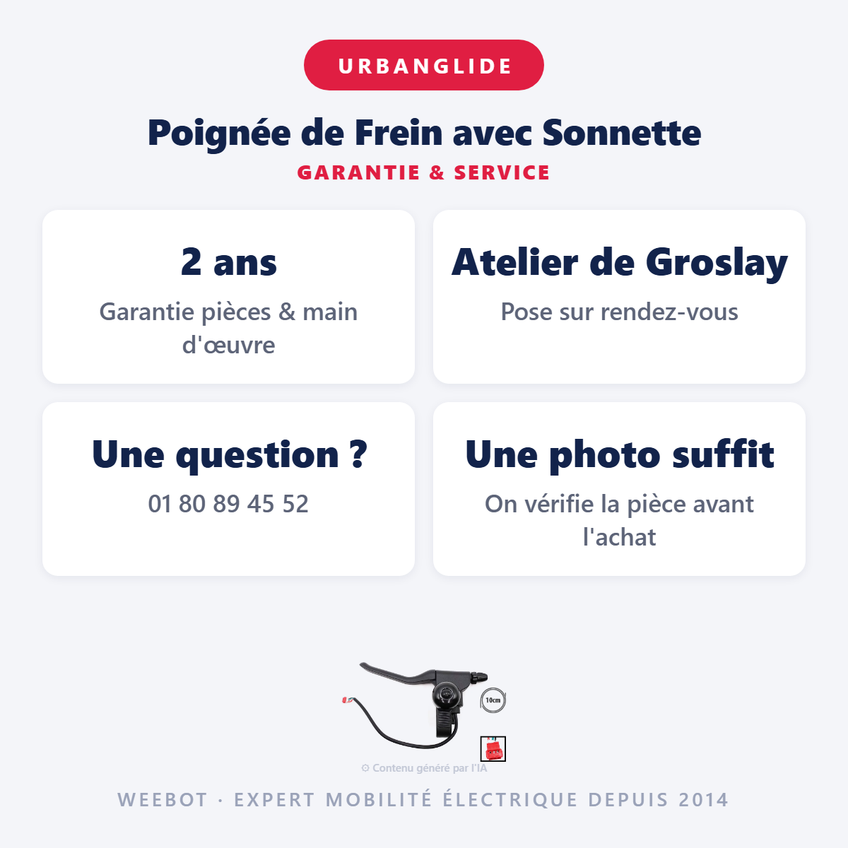 Poignée de Frein avec Sonnette : garantie 2 ans et service après-vente