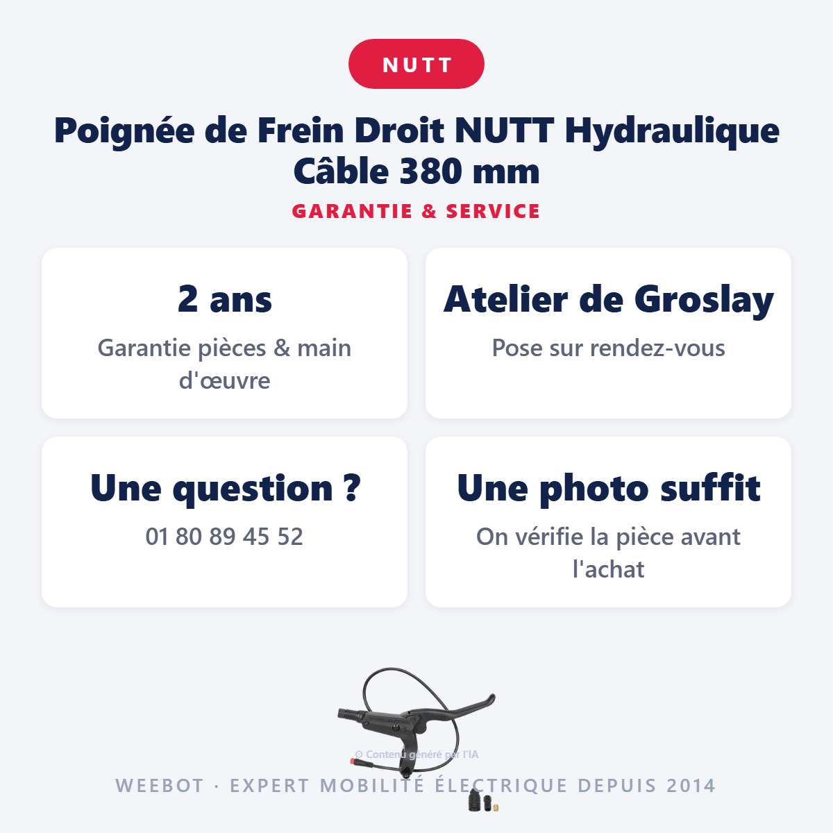Poignée de Frein Droit NUTT Hydraulique Câble 380 mm : garantie 2 ans et service après-vente