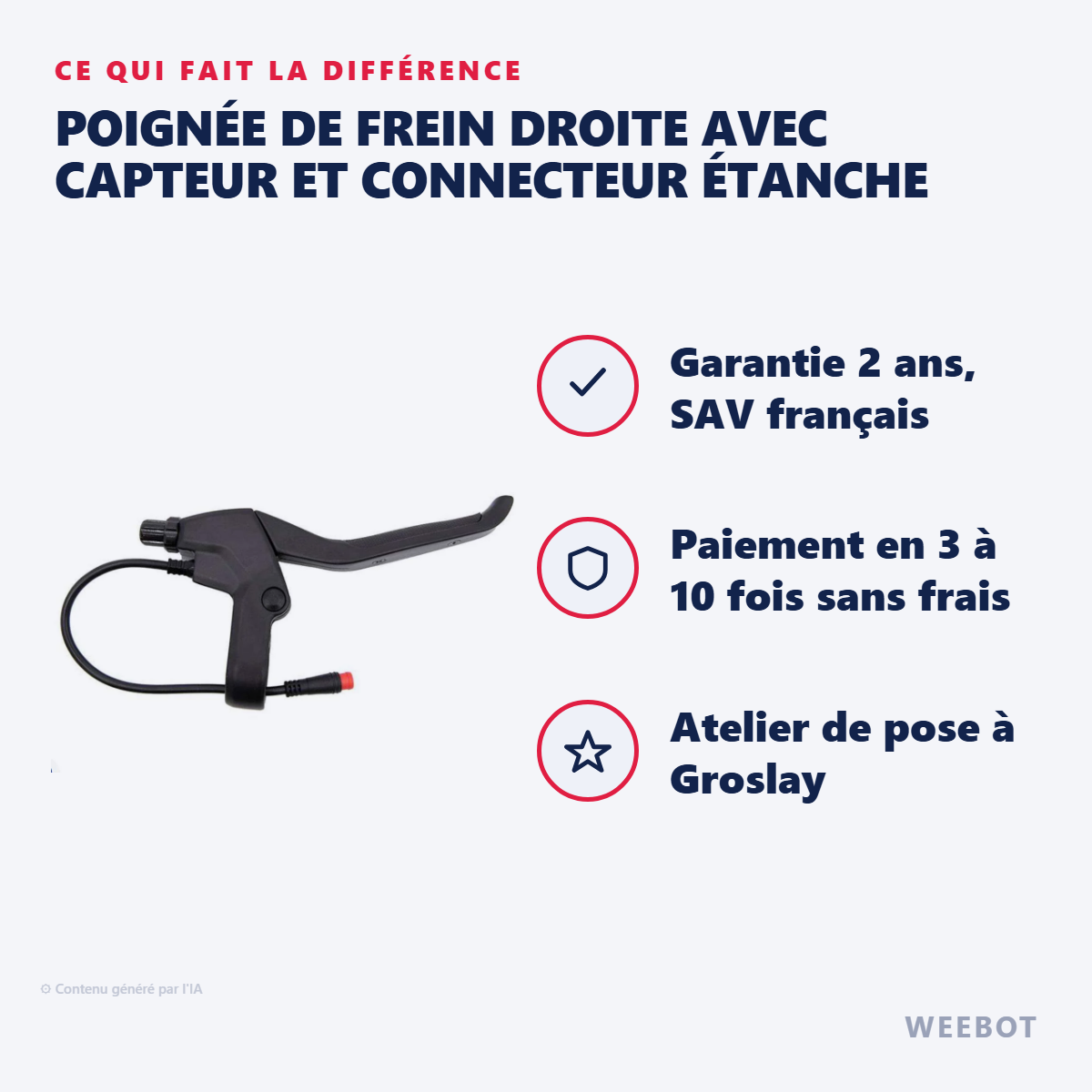 Poignée de Frein Droite avec Capteur et Connecteur Étanche : les points forts