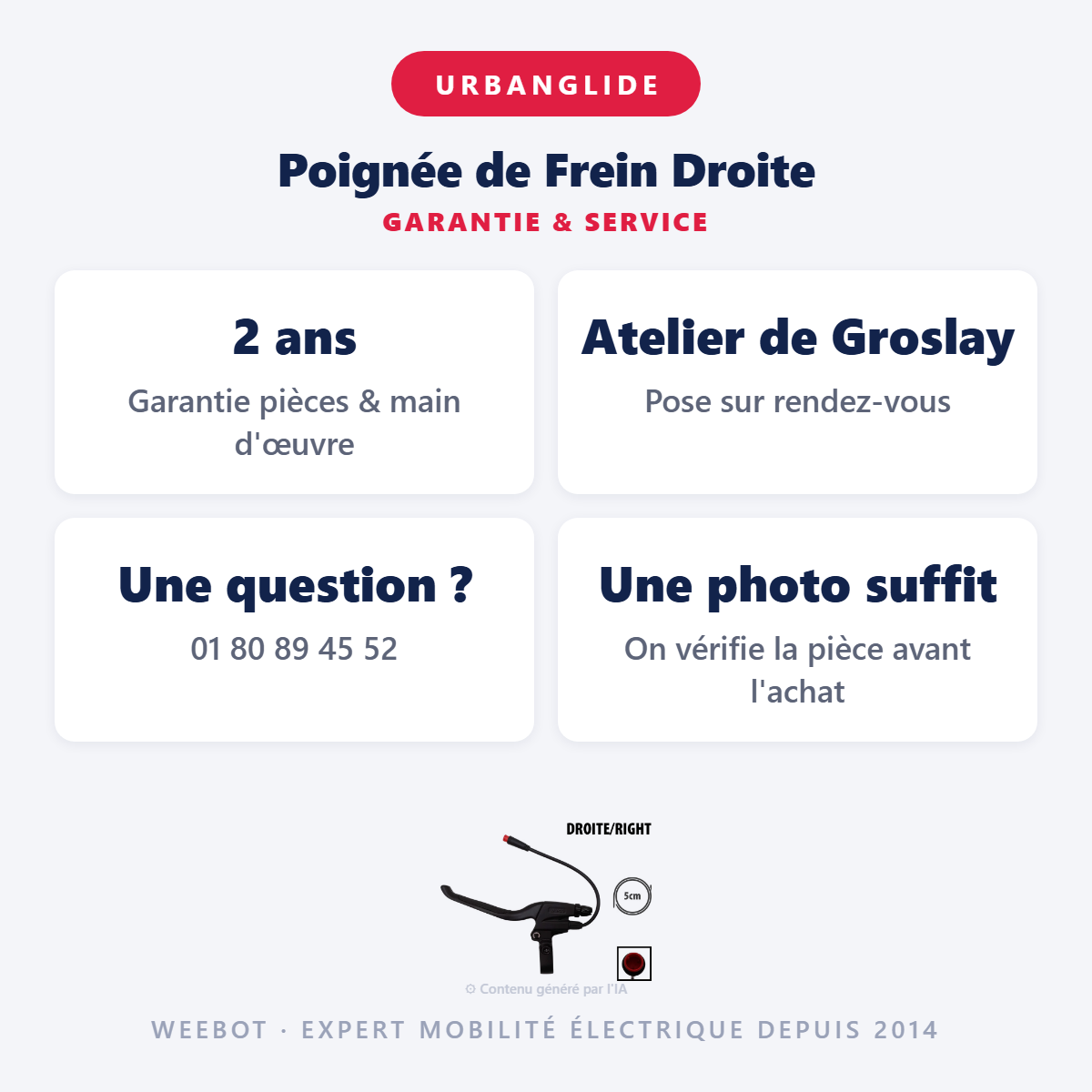 Poignée de Frein Droite : garantie 2 ans et service après-vente
