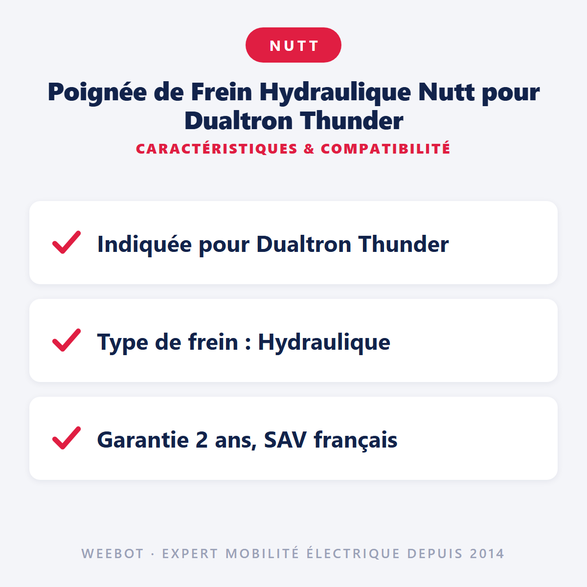 Poignée de Frein Hydraulique Nutt pour Dualtron Thunder : caractéristiques et compatibilité