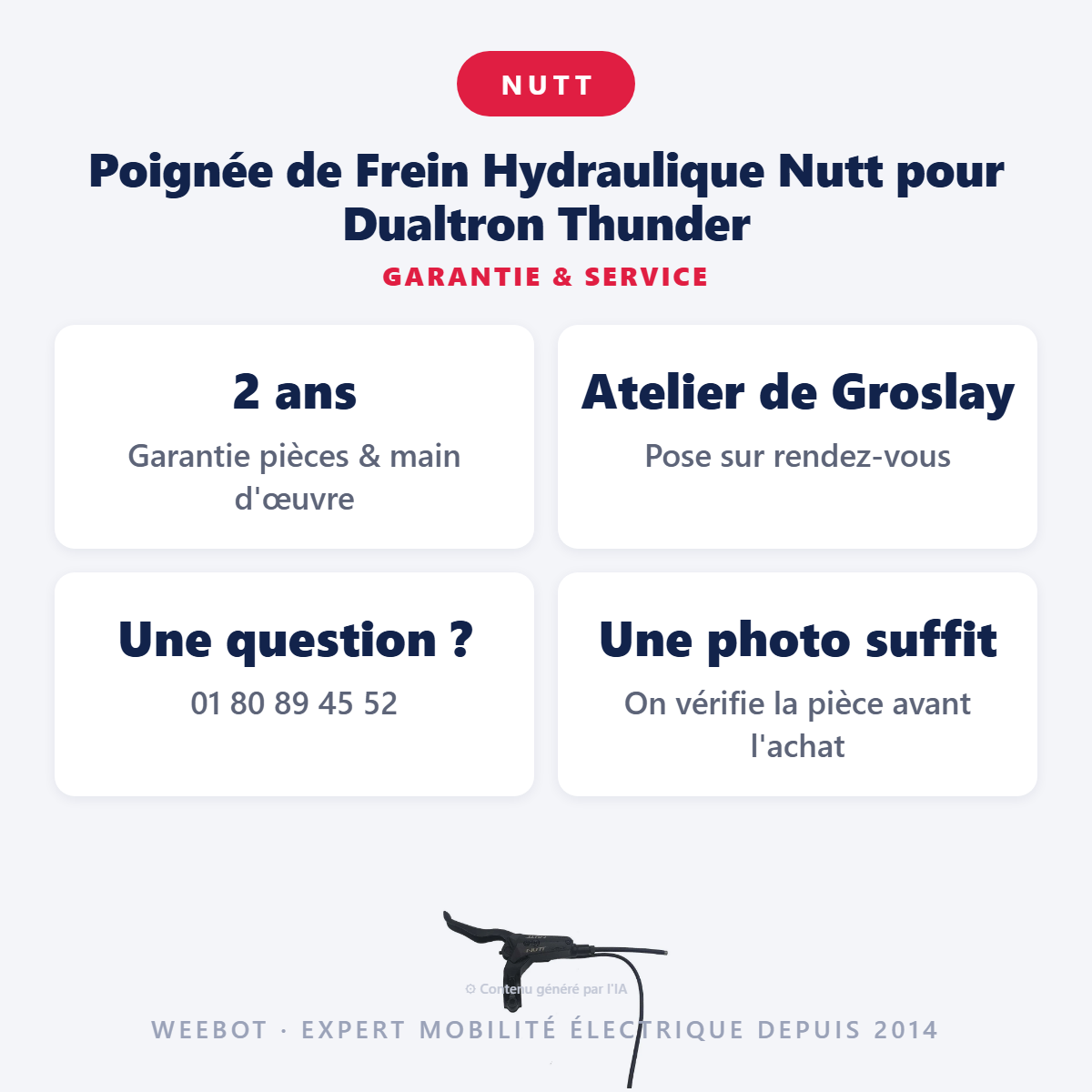 Poignée de Frein Hydraulique Nutt pour Dualtron Thunder : garantie 2 ans et service après-vente