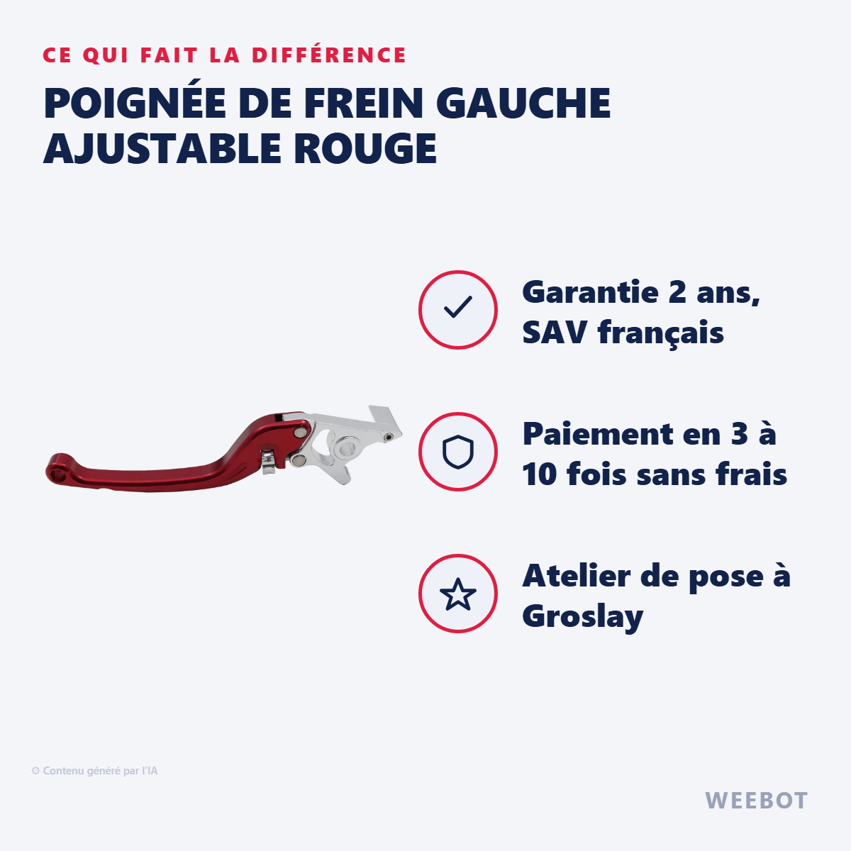 Poignée de Frein Gauche Ajustable Rouge : les points forts