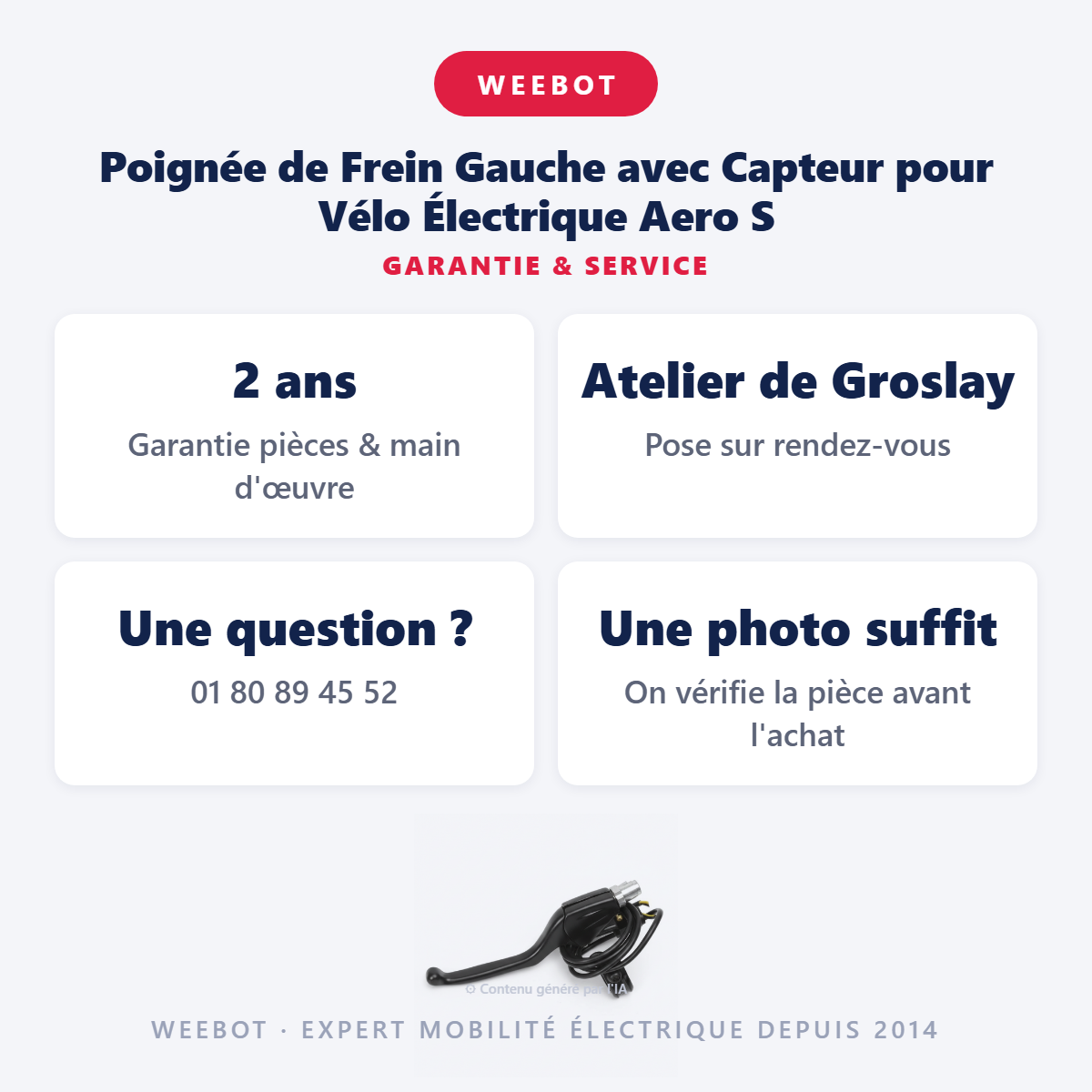 Poignée de Frein Gauche avec Capteur pour Vélo Électrique Aero S : garantie 2 ans et service après-vente