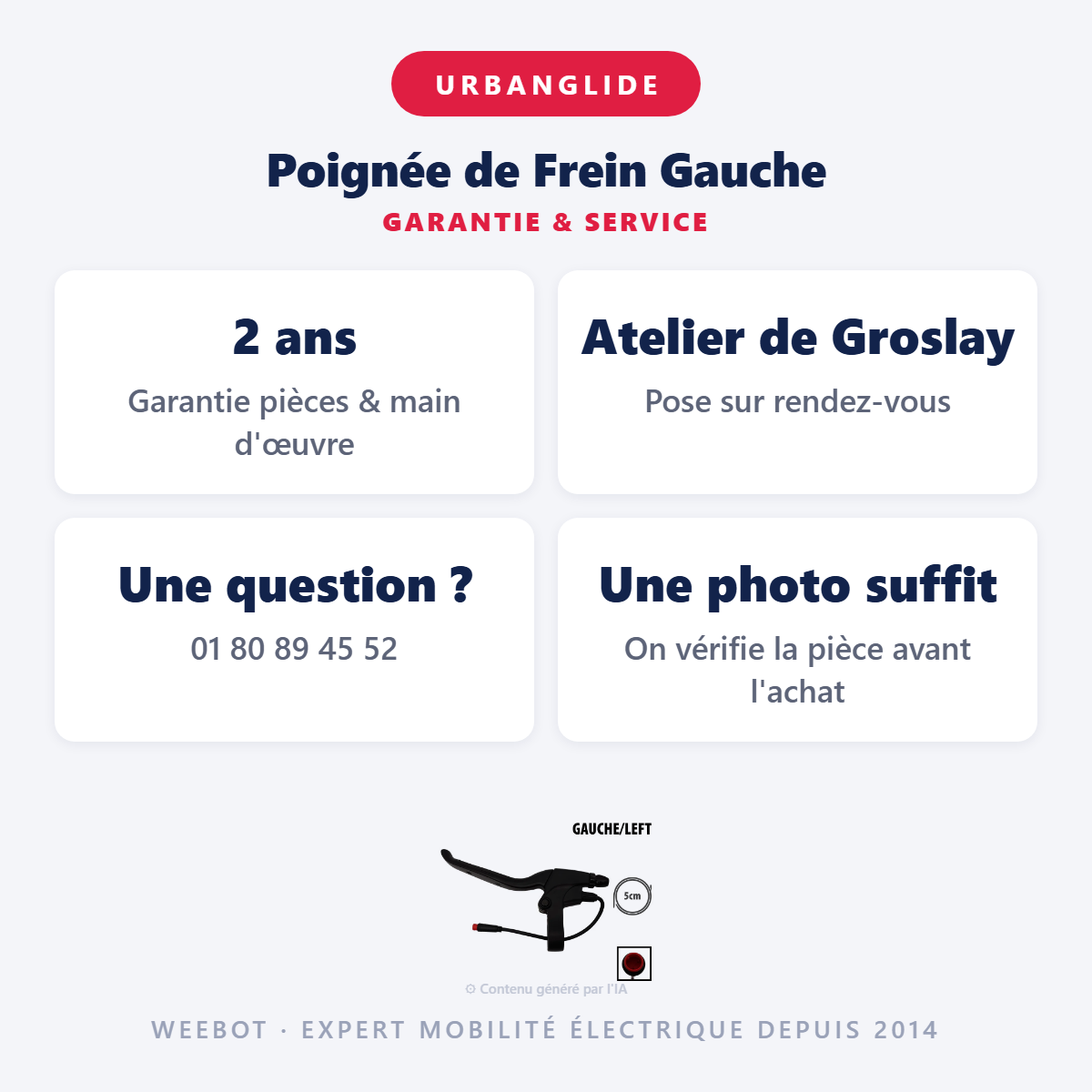 Poignée de Frein Gauche : garantie 2 ans et service après-vente