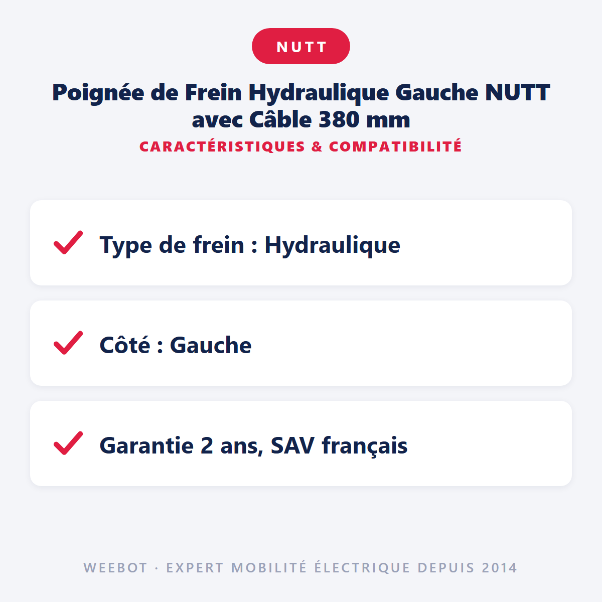 Poignée de Frein Hydraulique Gauche NUTT avec Câble 380 mm : caractéristiques et compatibilité
