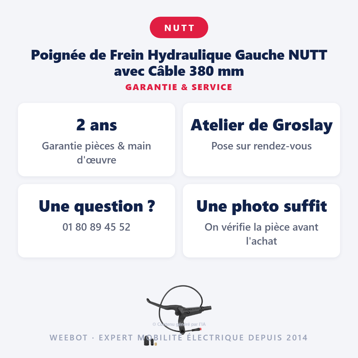 Poignée de Frein Hydraulique Gauche NUTT avec Câble 380 mm : garantie 2 ans et service après-vente
