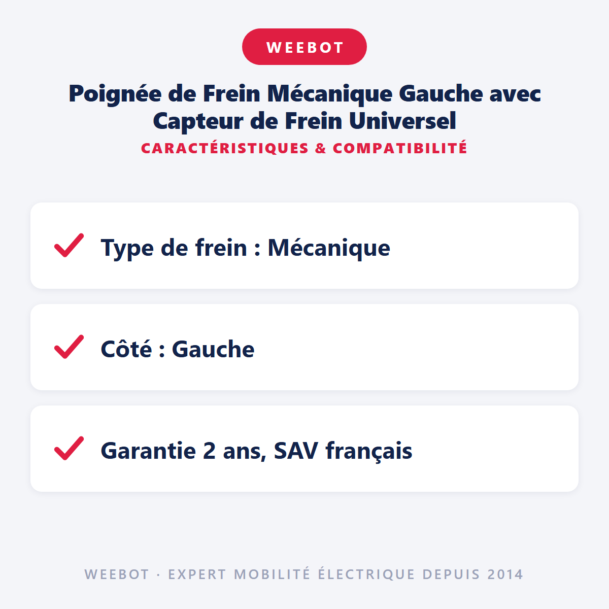 Poignée de Frein Mécanique Gauche avec Capteur de Frein Universel : caractéristiques et compatibilité