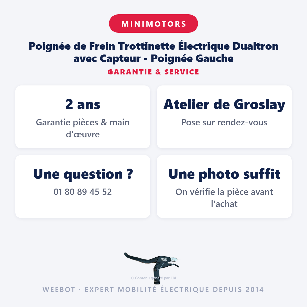 Poignée de Frein Trottinette Électrique Dualtron avec Capteur - Poignée Gauche : garantie 2 ans et service après-vente