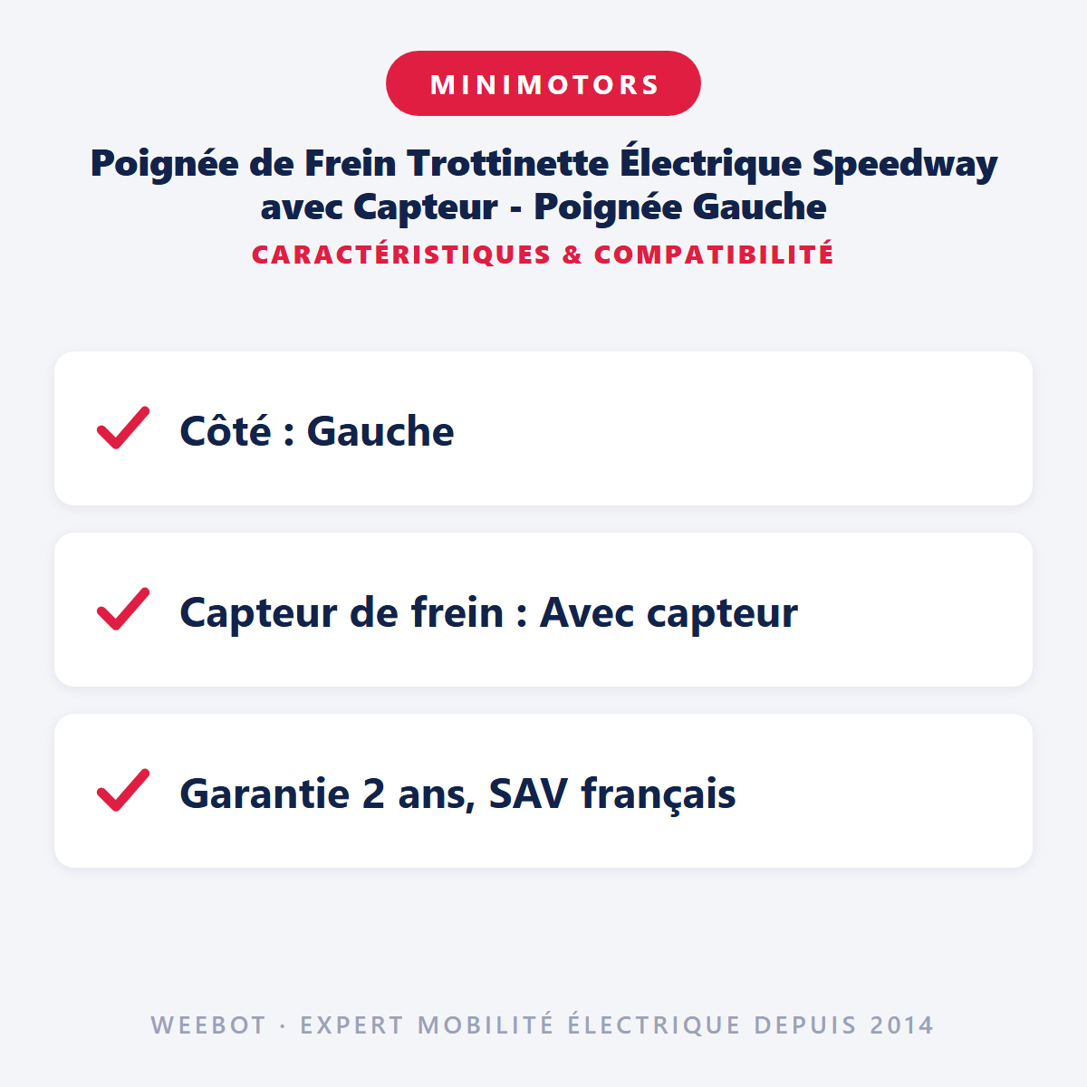 Poignée de Frein Trottinette Électrique Speedway avec Capteur - Poignée Gauche : caractéristiques et compatibilité