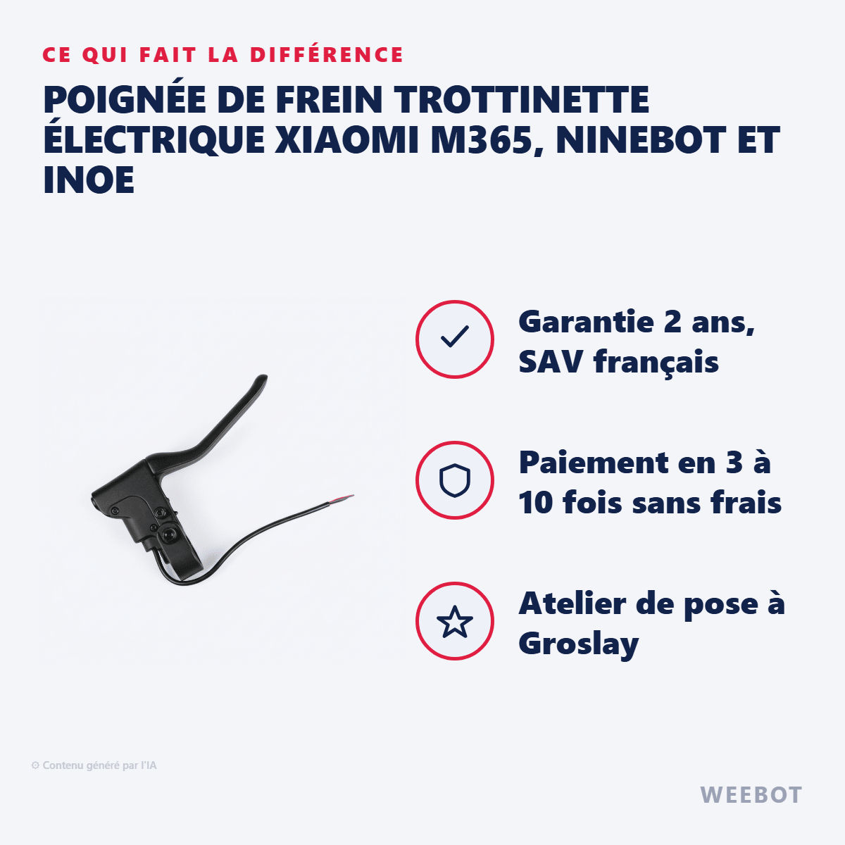 Poignée de Frein Trottinette Électrique Xiaomi M365, Ninebot Et Inoe - Weebot