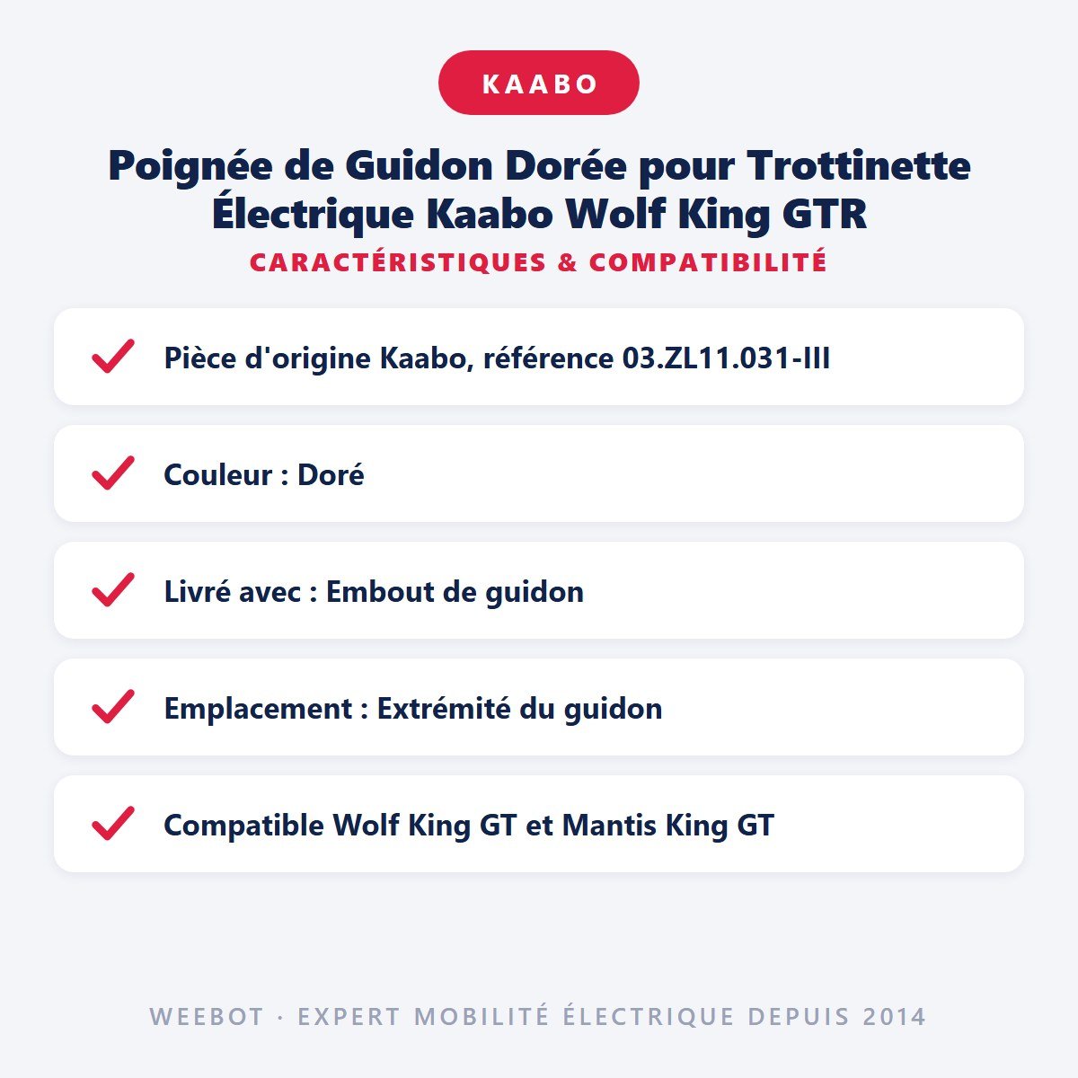 Poignée de Guidon Dorée pour Trottinette Électrique Kaabo Wolf King GTR - Weebot