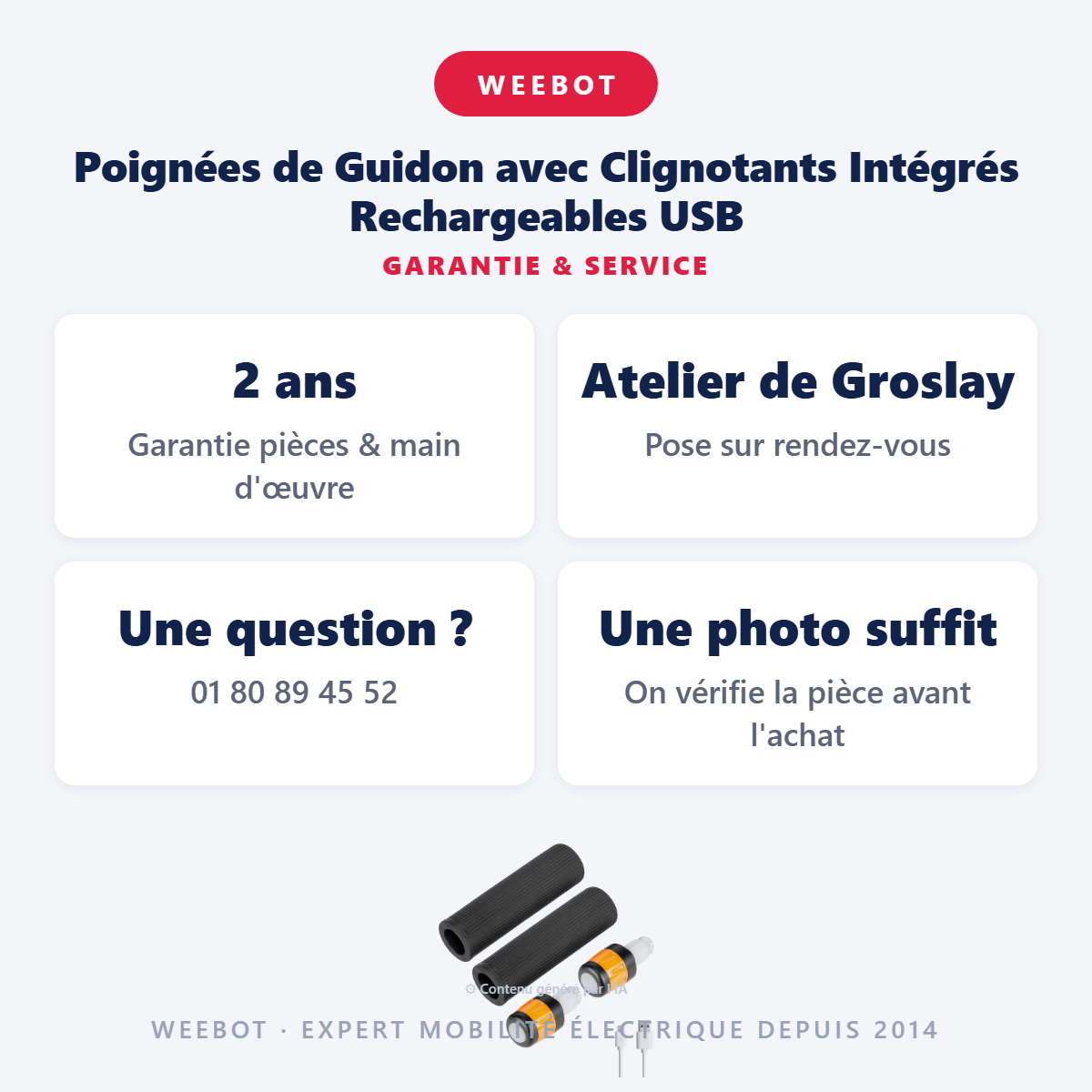 Poignées de Guidon avec Clignotants Intégrés Rechargeables USB : garantie 2 ans et service après-vente