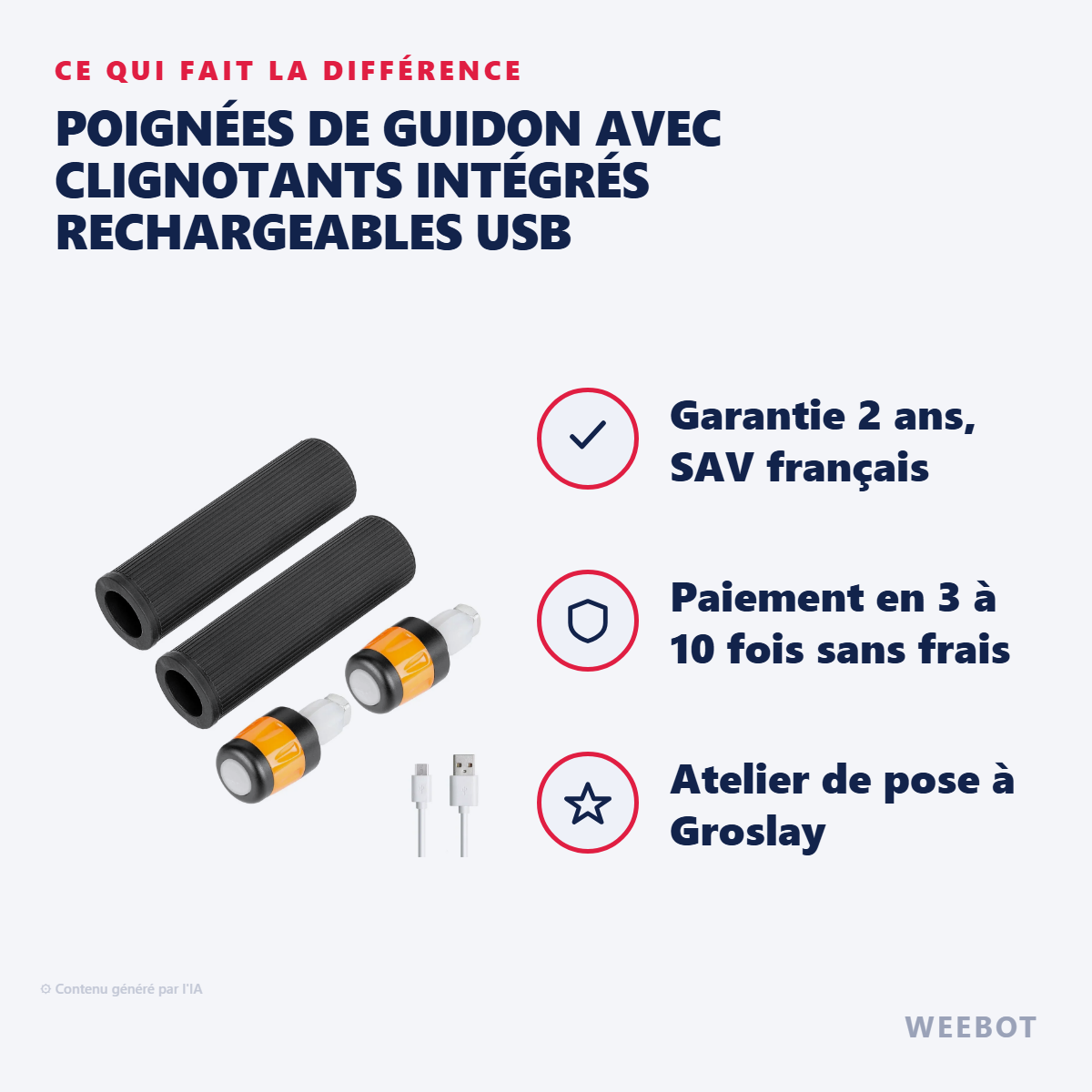 Poignées de Guidon avec Clignotants Intégrés Rechargeables USB : les points forts