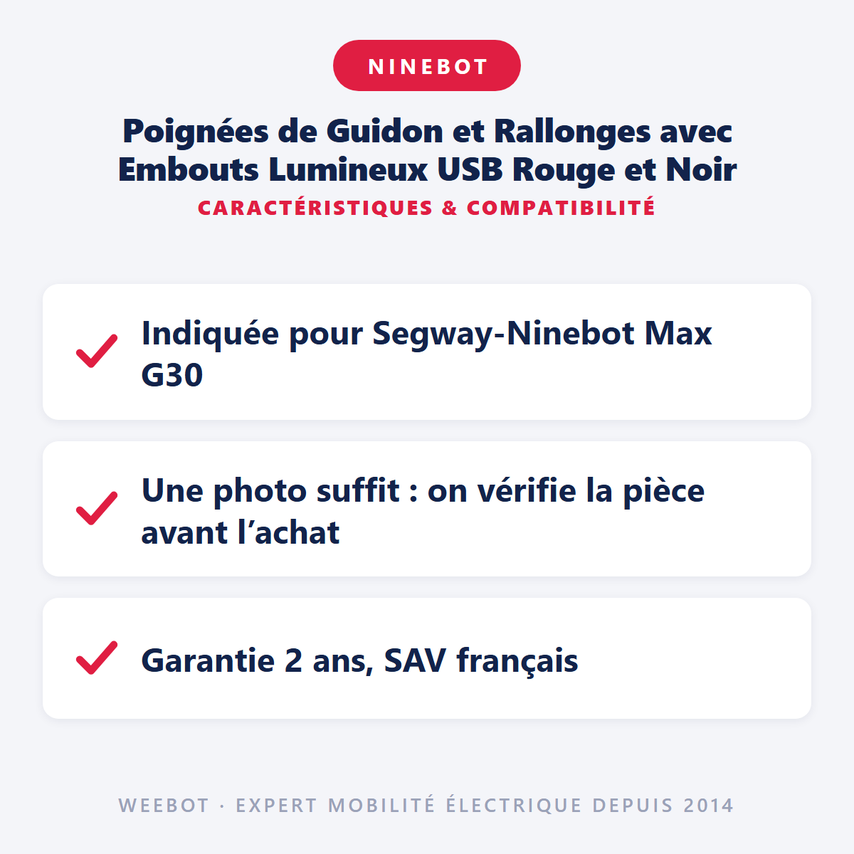 Poignées de Guidon et Rallonges avec Embouts Lumineux USB Rouge et Noir : caractéristiques et compatibilité