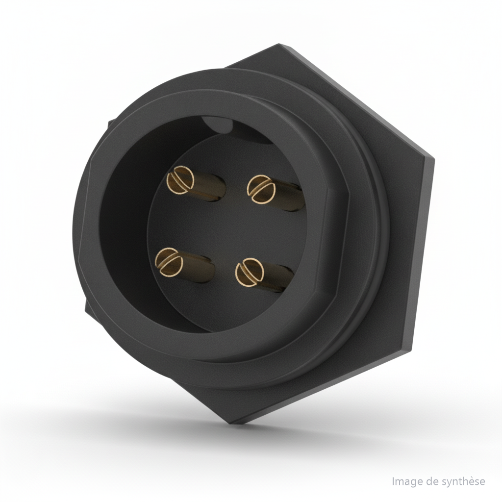 Schéma en noir et blanc d'un port de charge 4 broches pour trottinette électrique