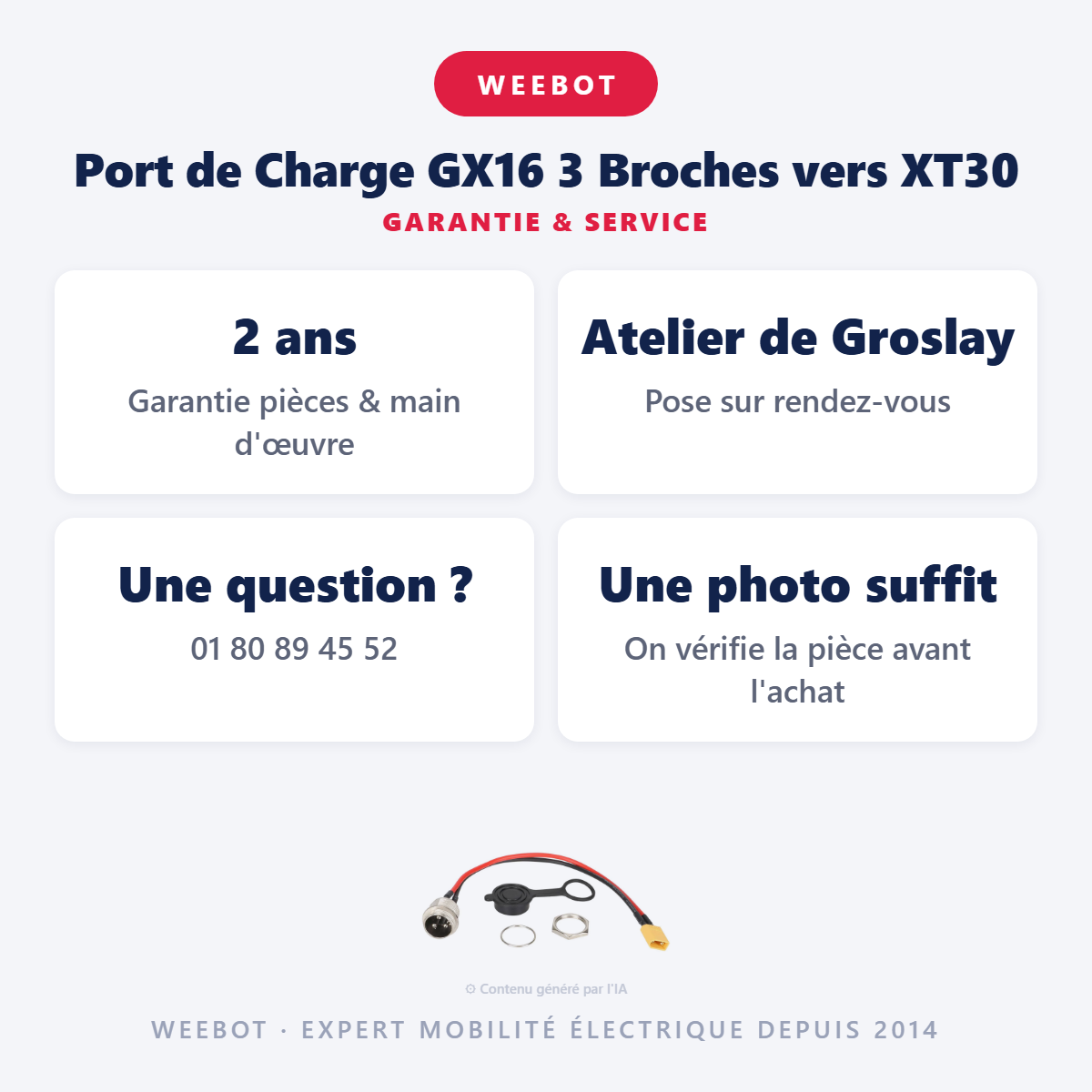 Port de Charge GX16 3 Broches vers XT30 : garantie 2 ans et service après-vente
