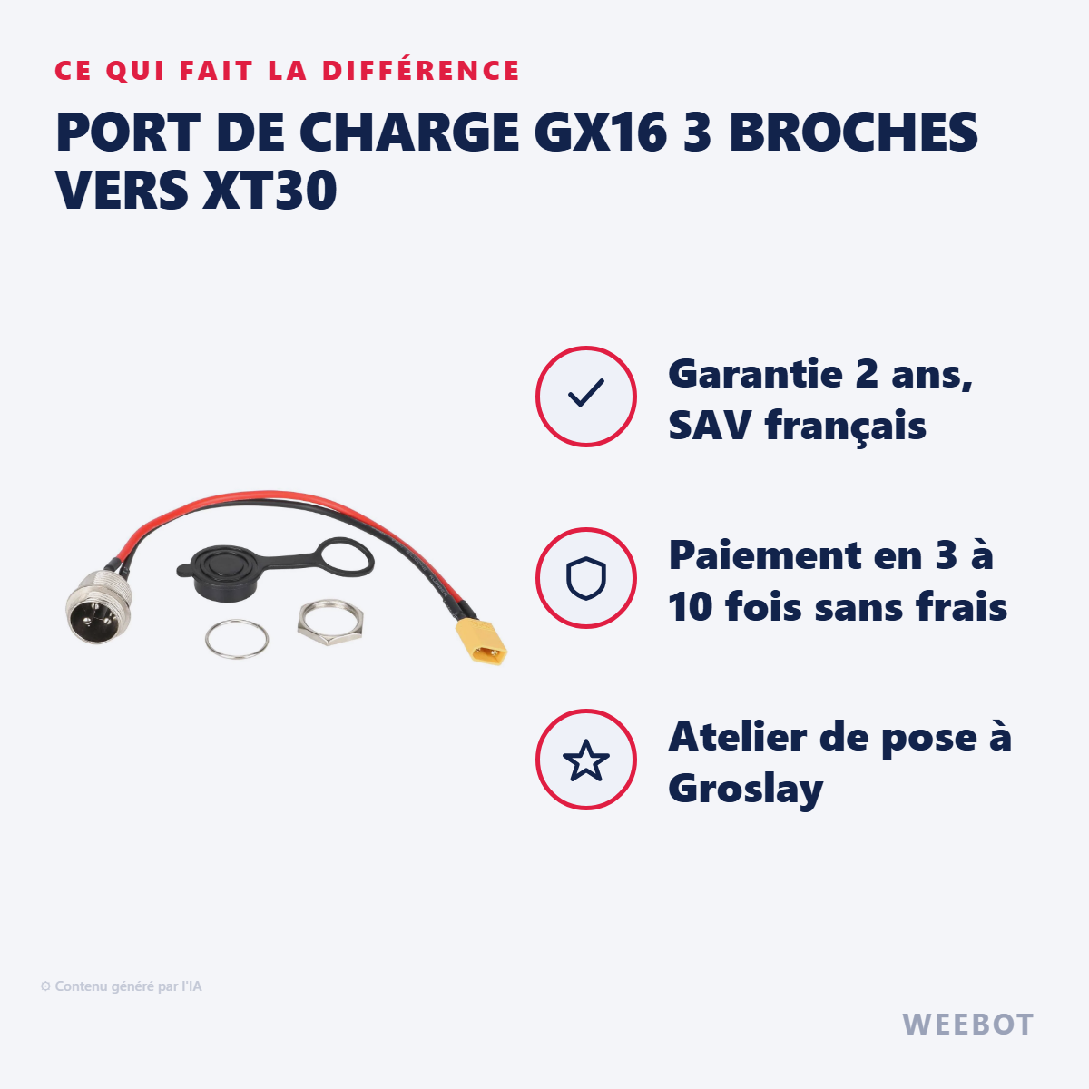 Port de Charge GX16 3 Broches vers XT30 : les points forts