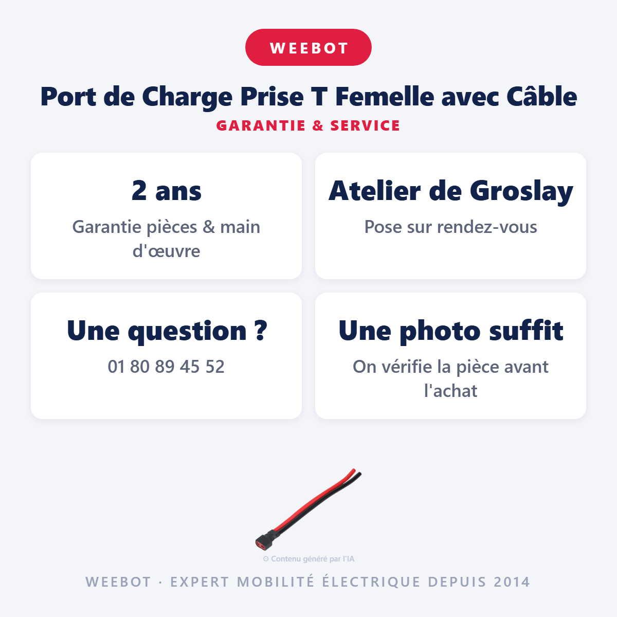 Port de Charge Prise T Femelle avec Câble : garantie 2 ans et service après-vente