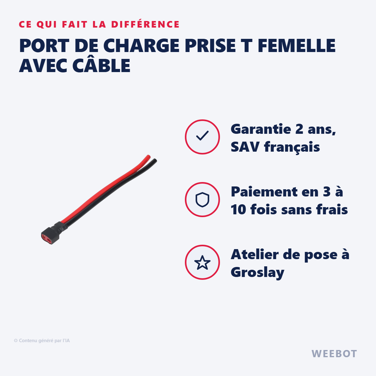 Port de Charge Prise T Femelle avec Câble : les points forts