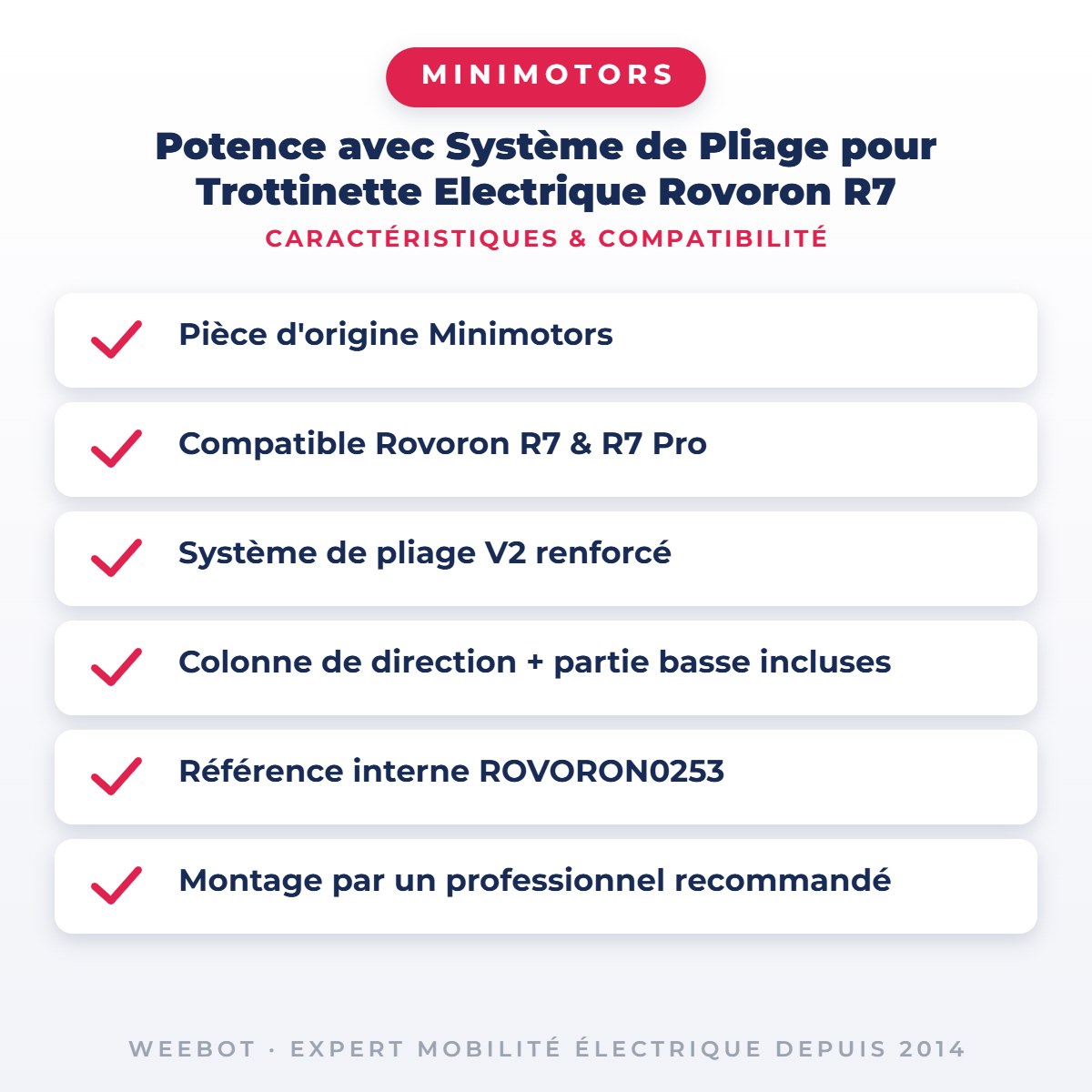 Potence avec Système de Pliage pour Trottinette Electrique Rovoron R7 — caractéristiques et compatibilité