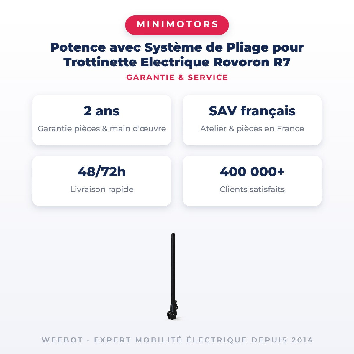 Potence avec Système de Pliage pour Trottinette Electrique Rovoron R7 — garantie 2 ans pièces et main d'œuvre : SAV français