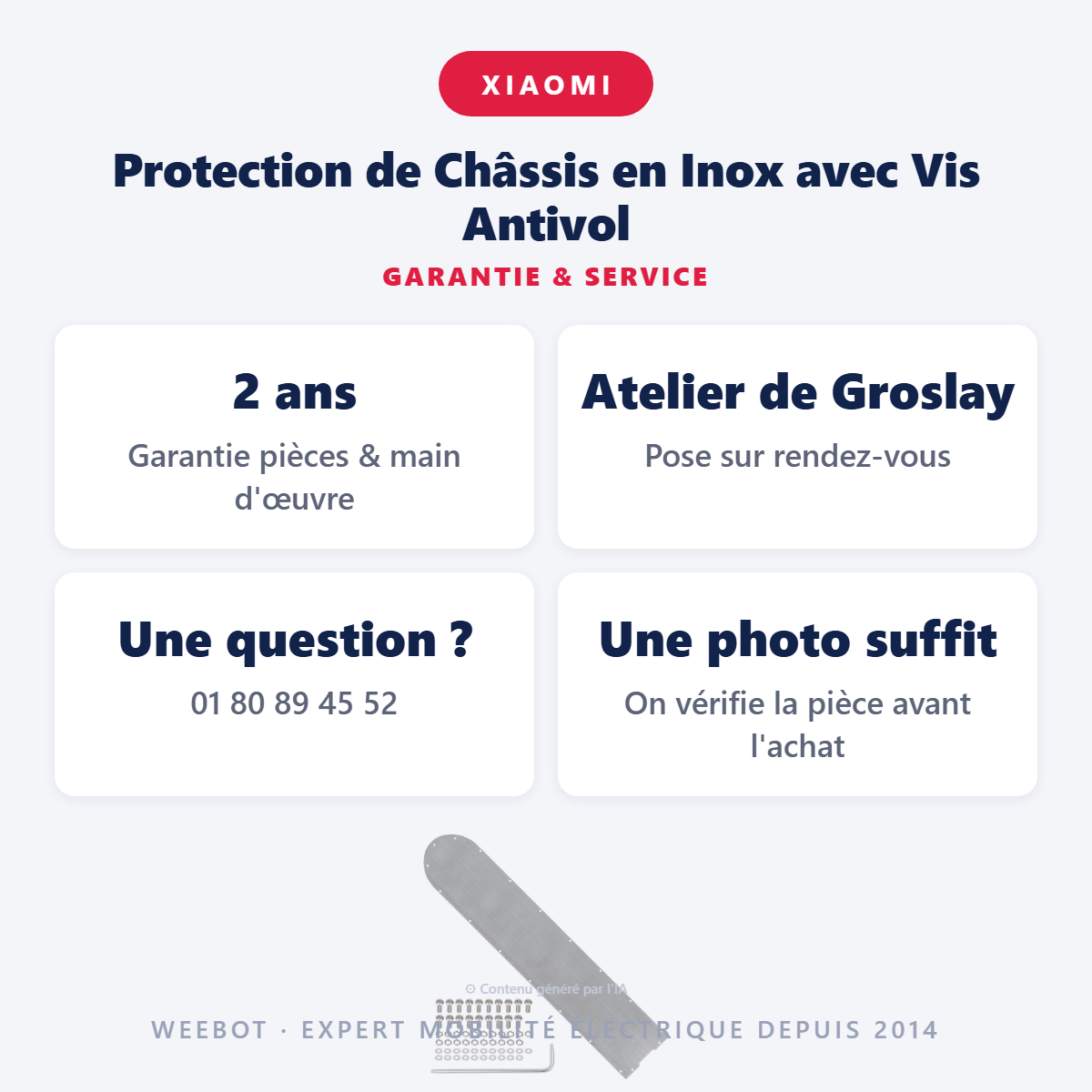 Protection de Châssis en Inox avec Vis Antivol : garantie 2 ans et service après-vente