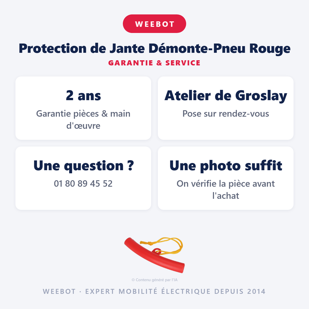 Protection de Jante Démonte-Pneu Rouge : garantie 2 ans et service après-vente