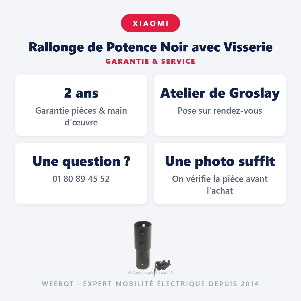 Rallonge de Potence Noir avec Visserie : garantie 2 ans et service après-vente