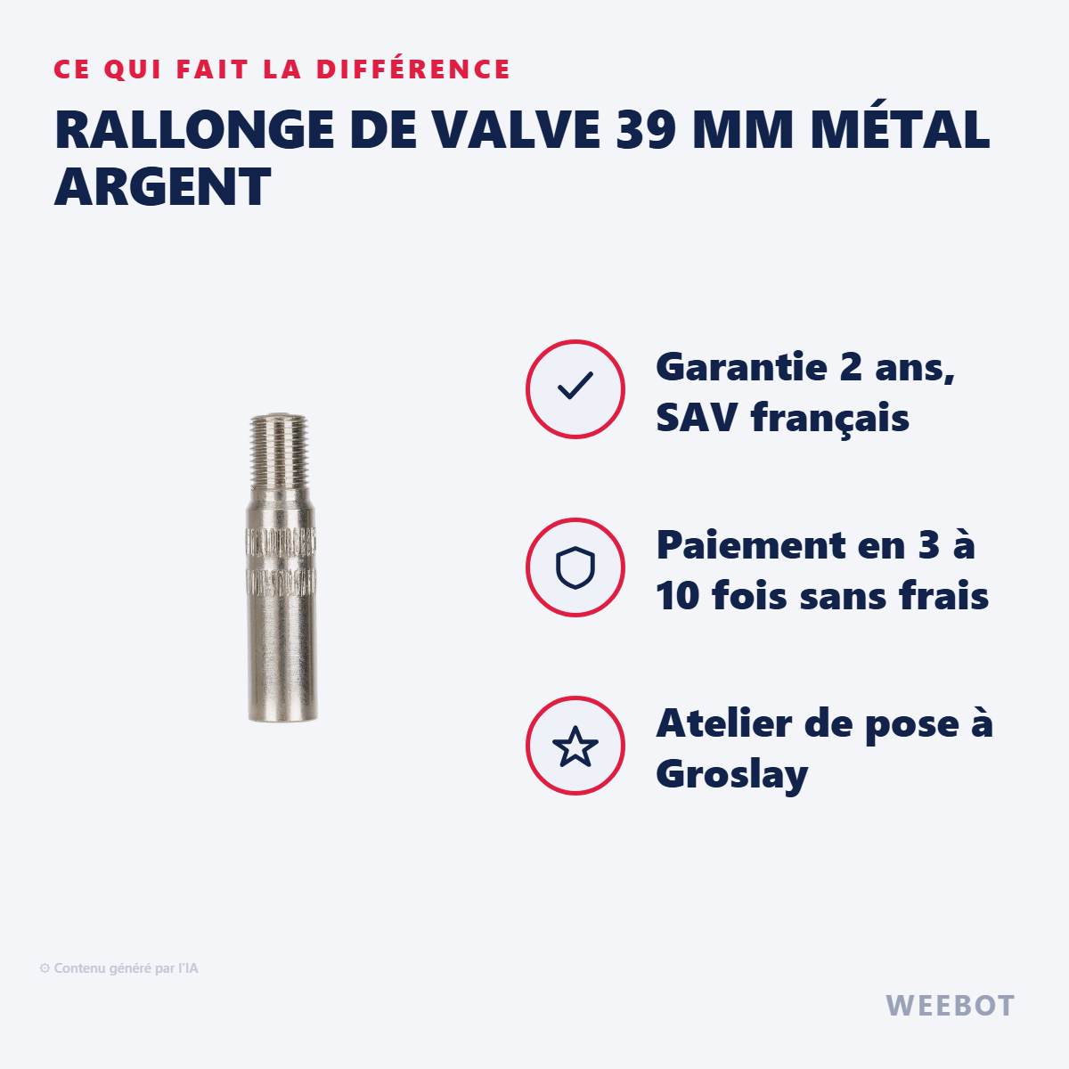 Rallonge de Valve 39 mm Métal Argent : les points forts