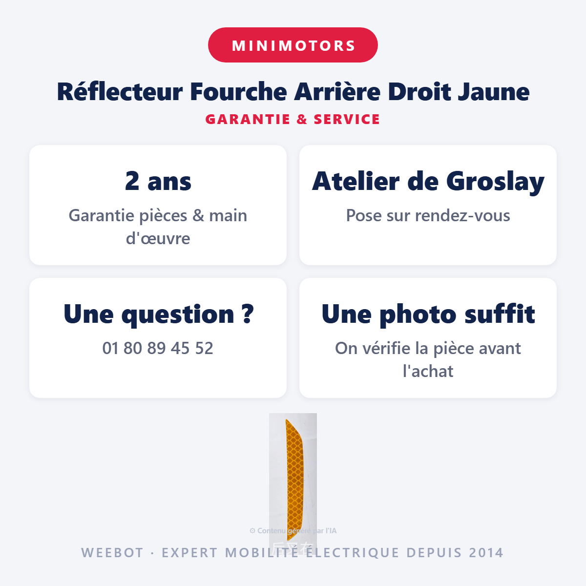 Réflecteur Fourche Arrière Droit Jaune : garantie 2 ans et service après-vente