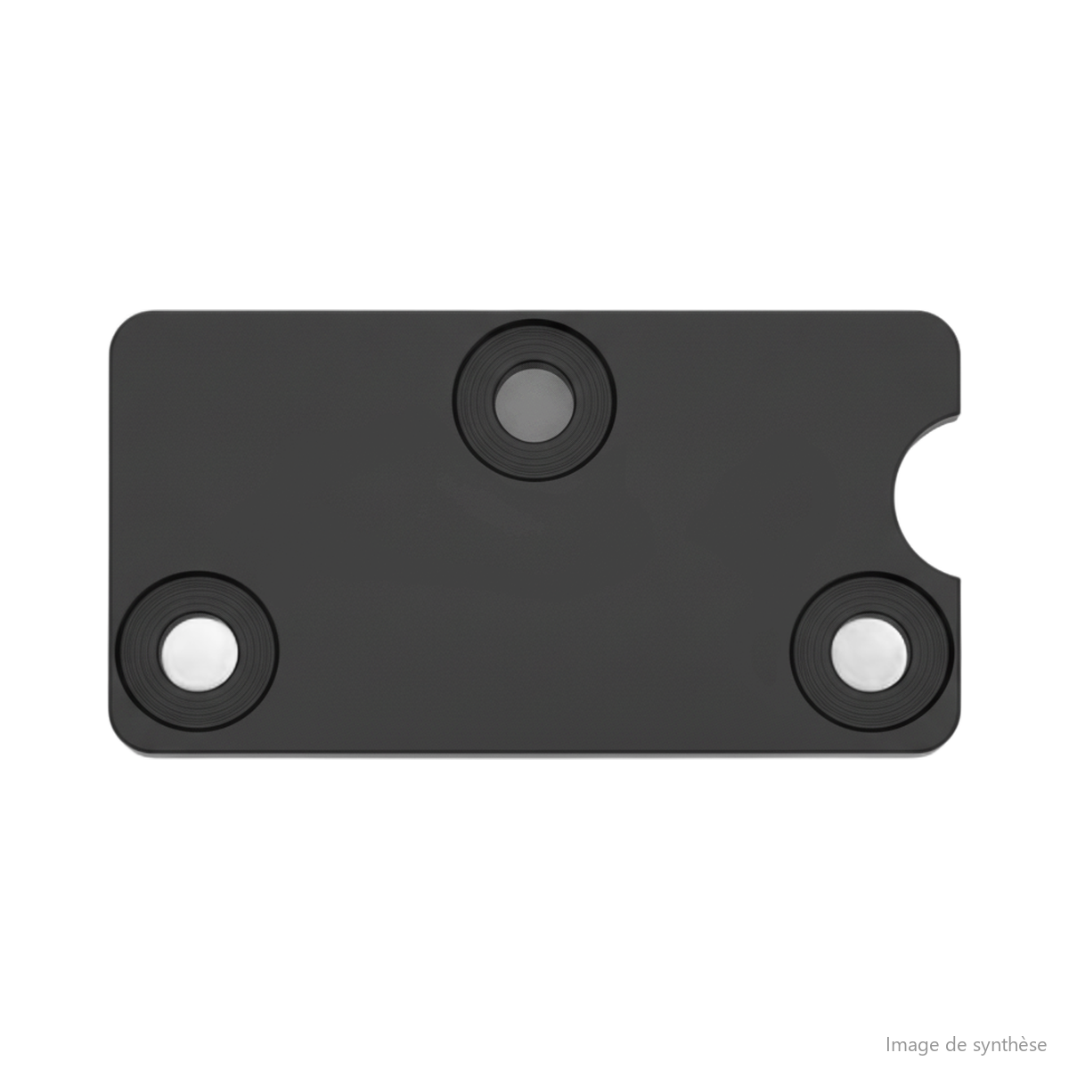 Schéma d'une rondelle de béquille rectangulaire à trois trous pour trottinette électrique Rovoron S7