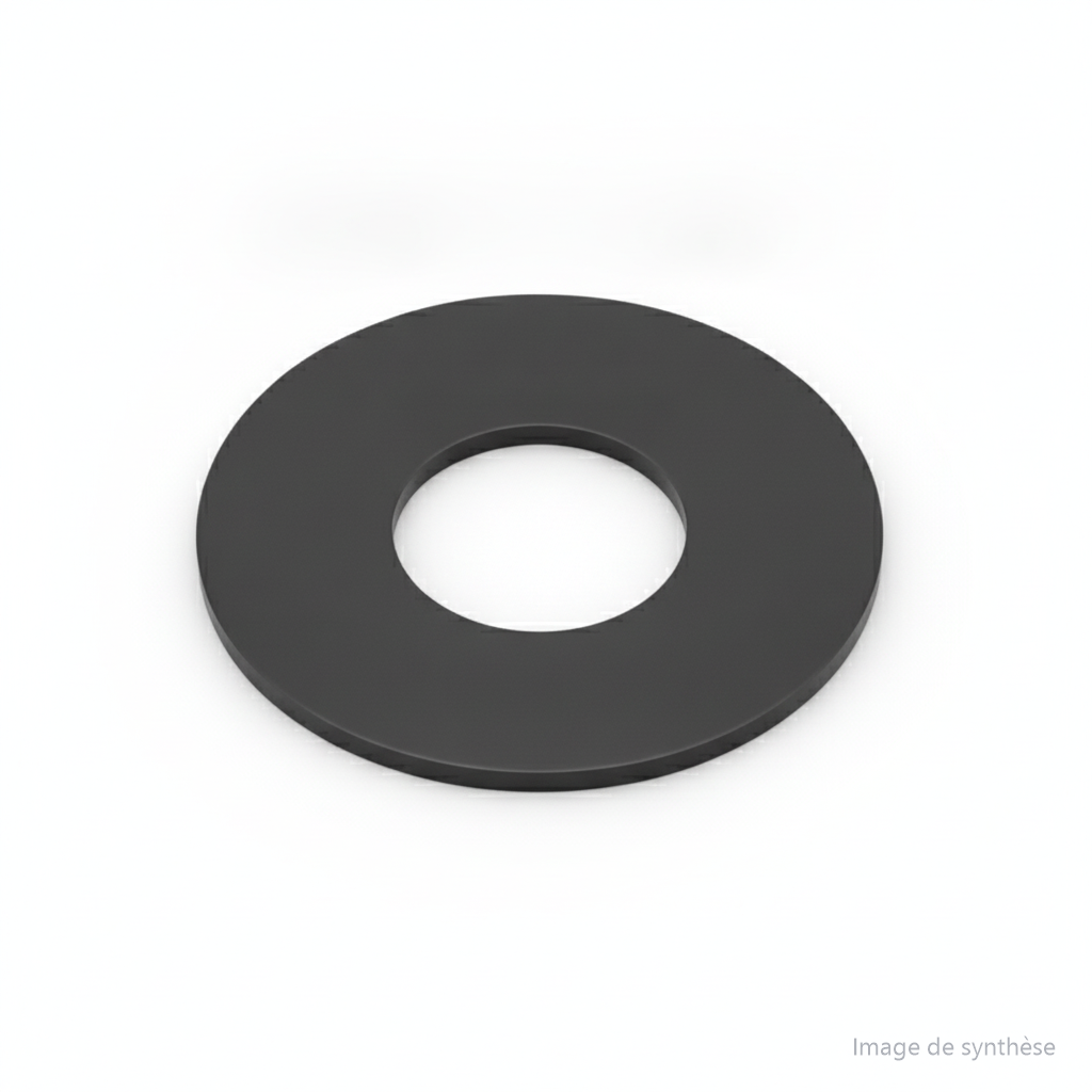 Rondelle en nylon noire avec indication des dimensions de diamètre et d'épaisseur.