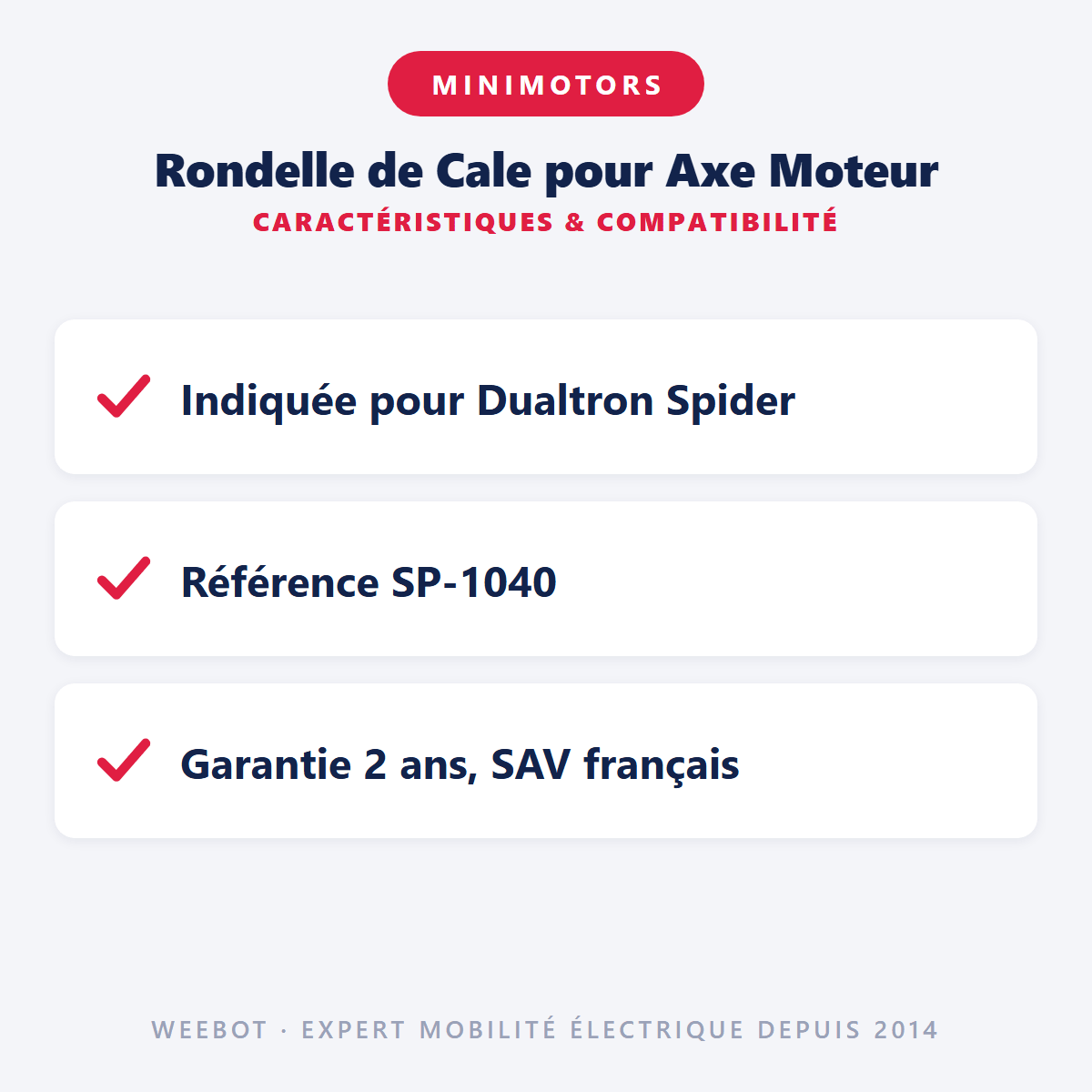 Rondelle de Cale pour Axe Moteur pour Trottinette Électrique Dualtron Spider - Weebot
