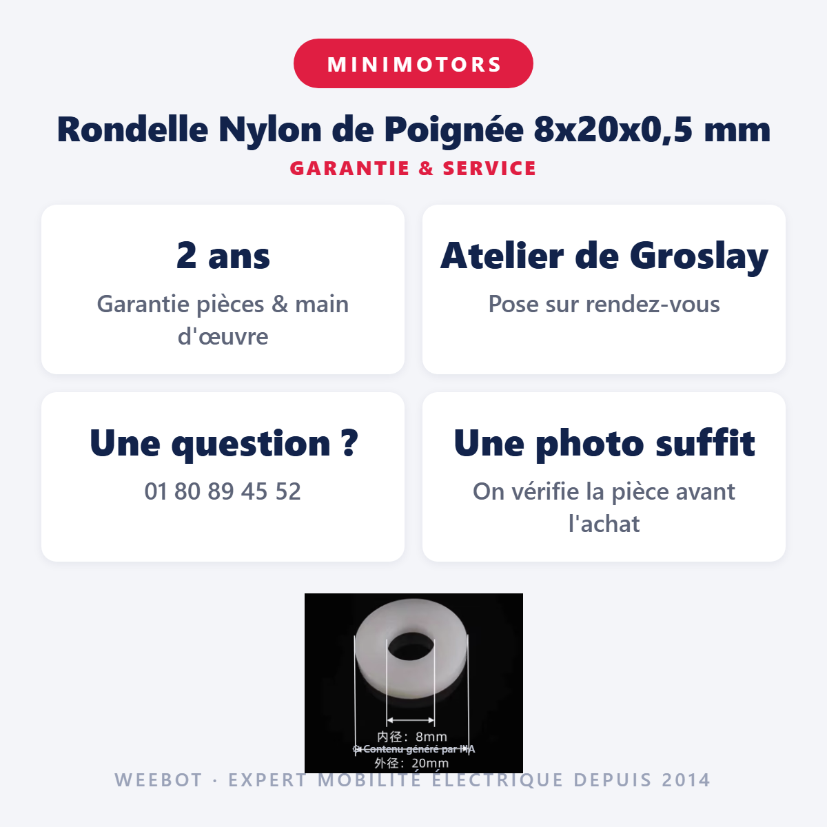 Rondelle Nylon de Poignée 8x20x0,5 mm : garantie 2 ans et service après-vente