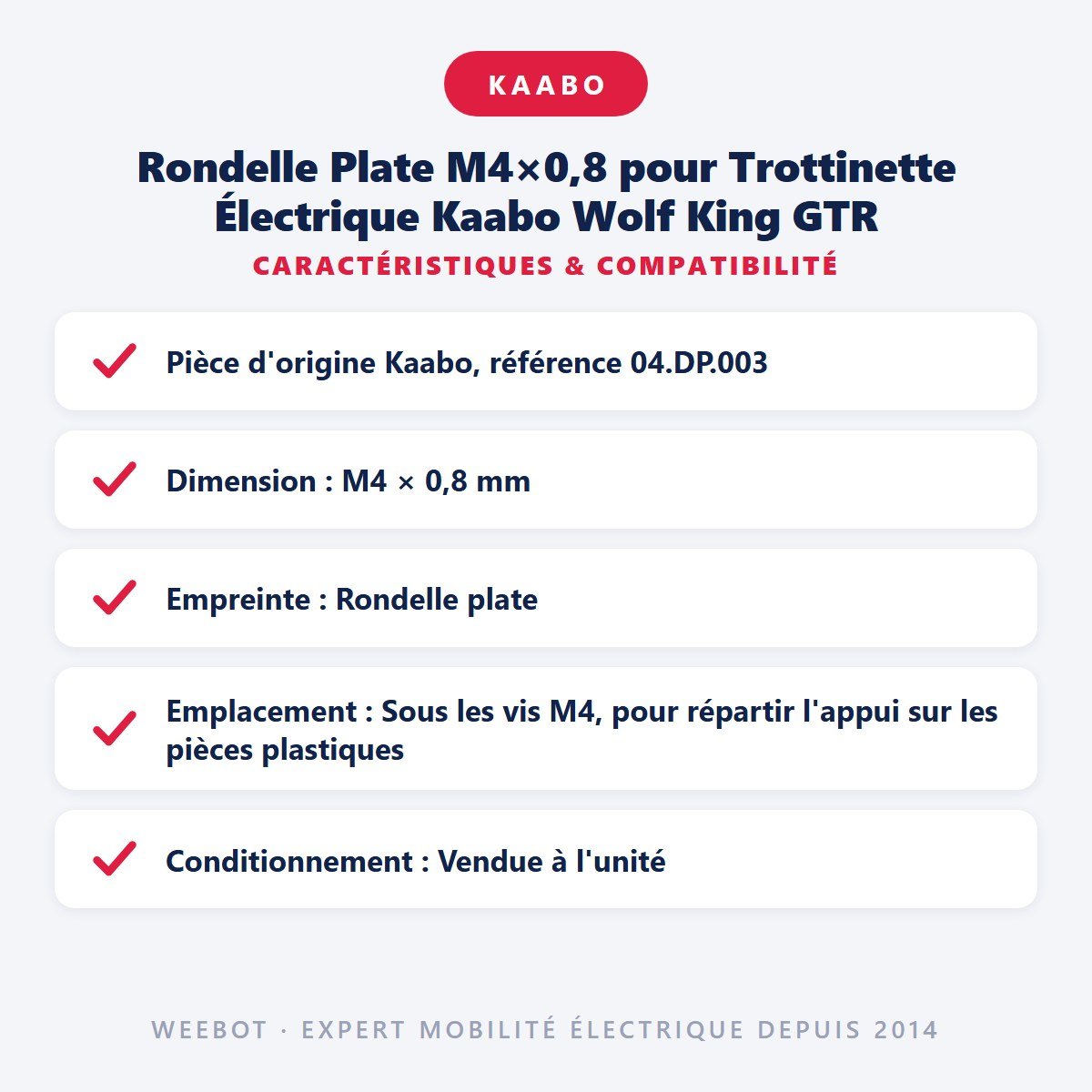 Rondelle Plate M4×0,8 pour Trottinette Électrique Kaabo Wolf King GTR - Weebot