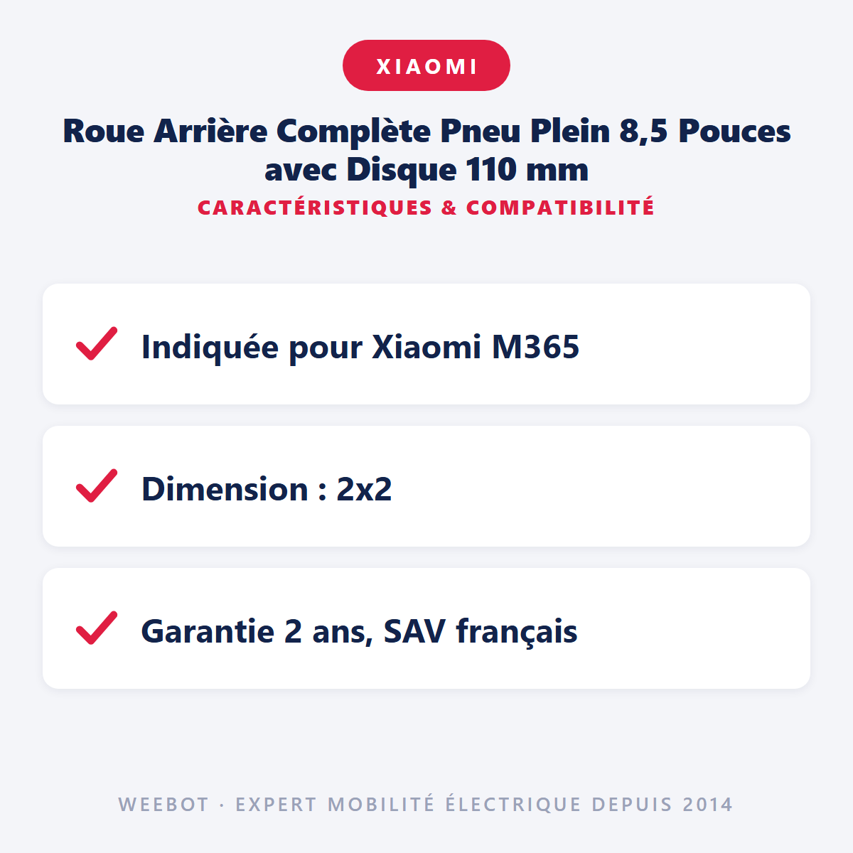 Roue Arrière Complète Pneu Plein 8,5 Pouces avec Disque 110 mm : caractéristiques et compatibilité