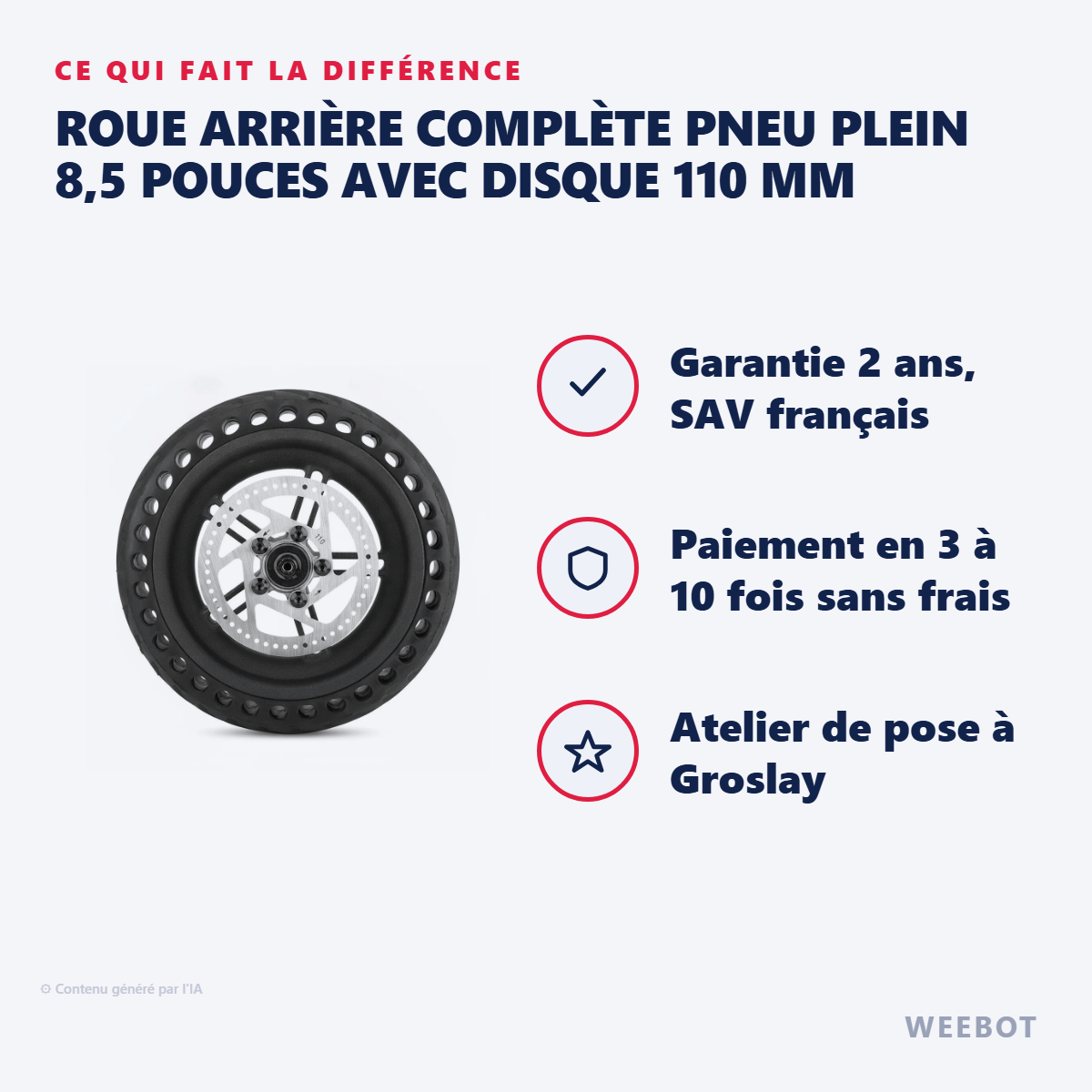Roue Arrière Complète Pneu Plein 8,5 Pouces avec Disque 110 mm : les points forts