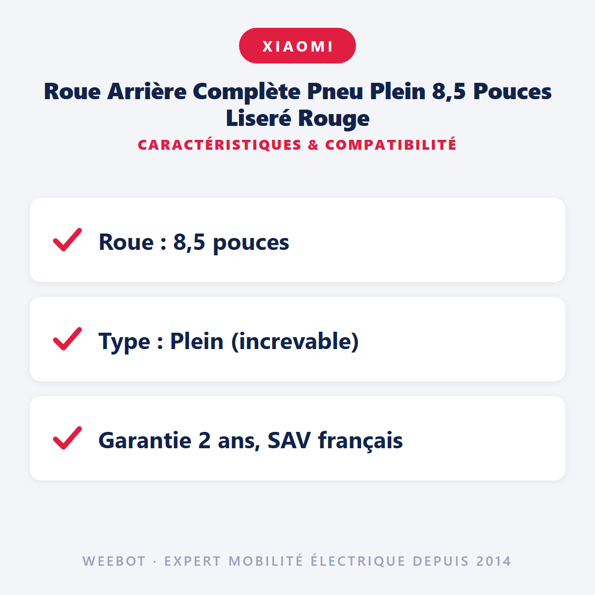 Roue Arrière Complète Pneu Plein 8,5 Pouces Liseré Rouge : caractéristiques et compatibilité