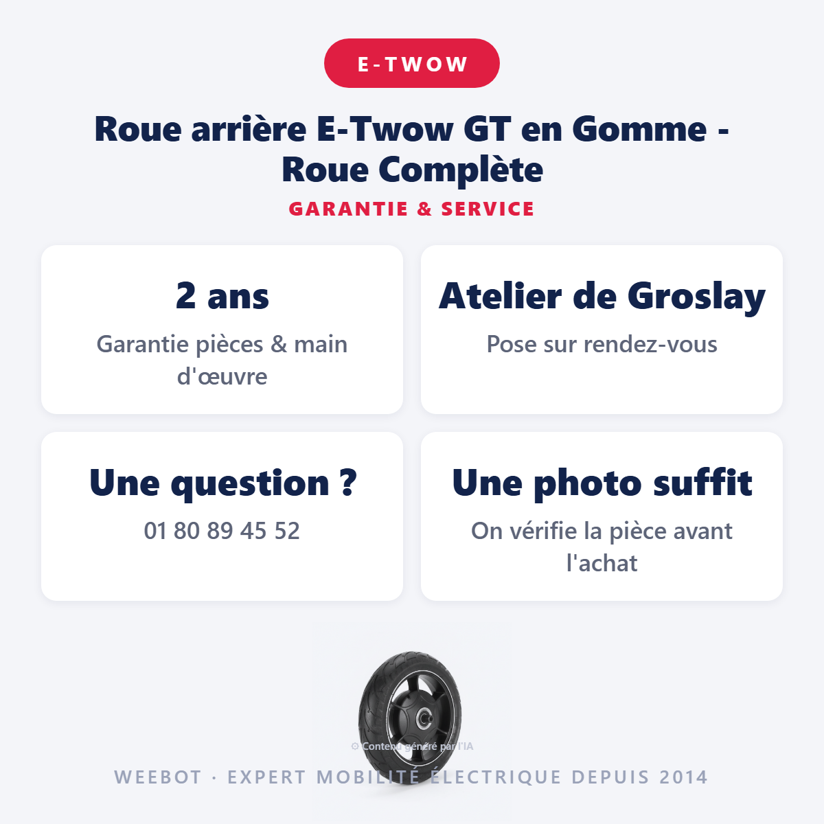 Roue arrière E-Twow GT en Gomme - Roue Complète : garantie 2 ans et service après-vente
