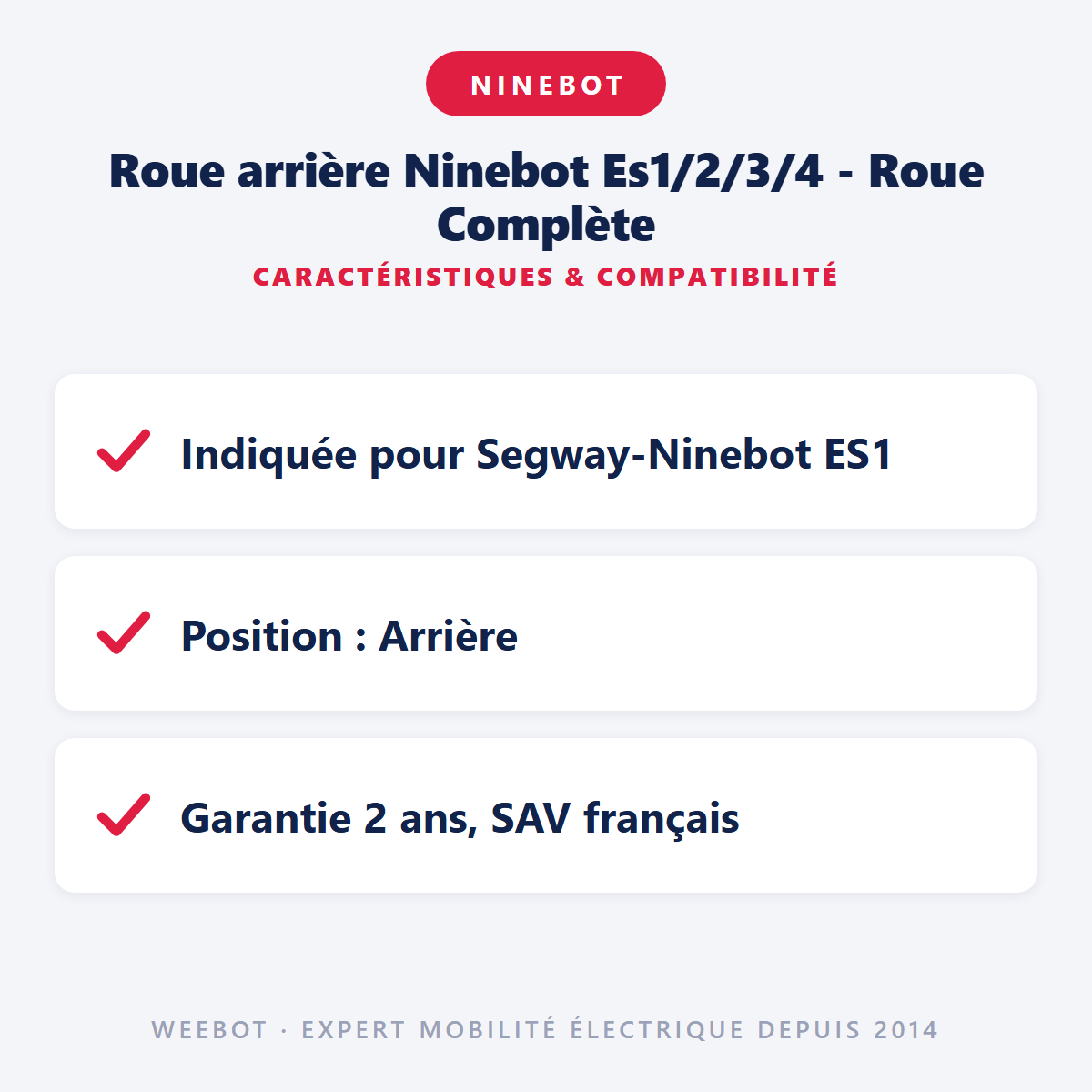 Roue arrière Ninebot  Es1/2/3/4 - Roue Complète : caractéristiques et compatibilité