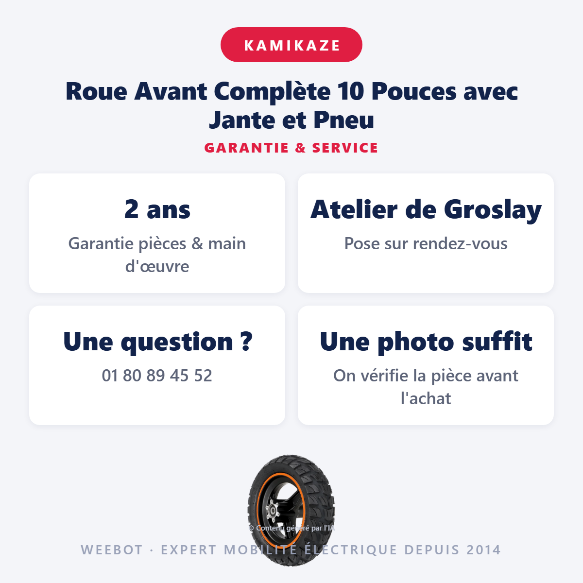 Roue Avant Complète 10 Pouces avec Jante et Pneu : garantie 2 ans et service après-vente