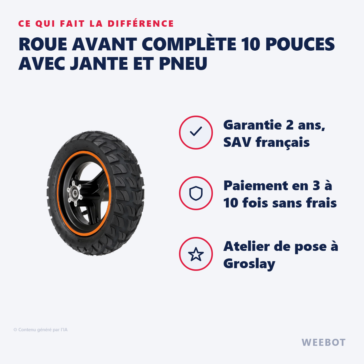 Roue Avant Complète 10 Pouces avec Jante et Pneu : les points forts