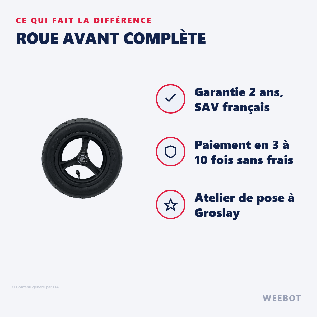 Roue Avant Complète (Chambre à air + Pneu + Jante) pour Trottinette Electrique Inoe Bloomy 2 - Weebot