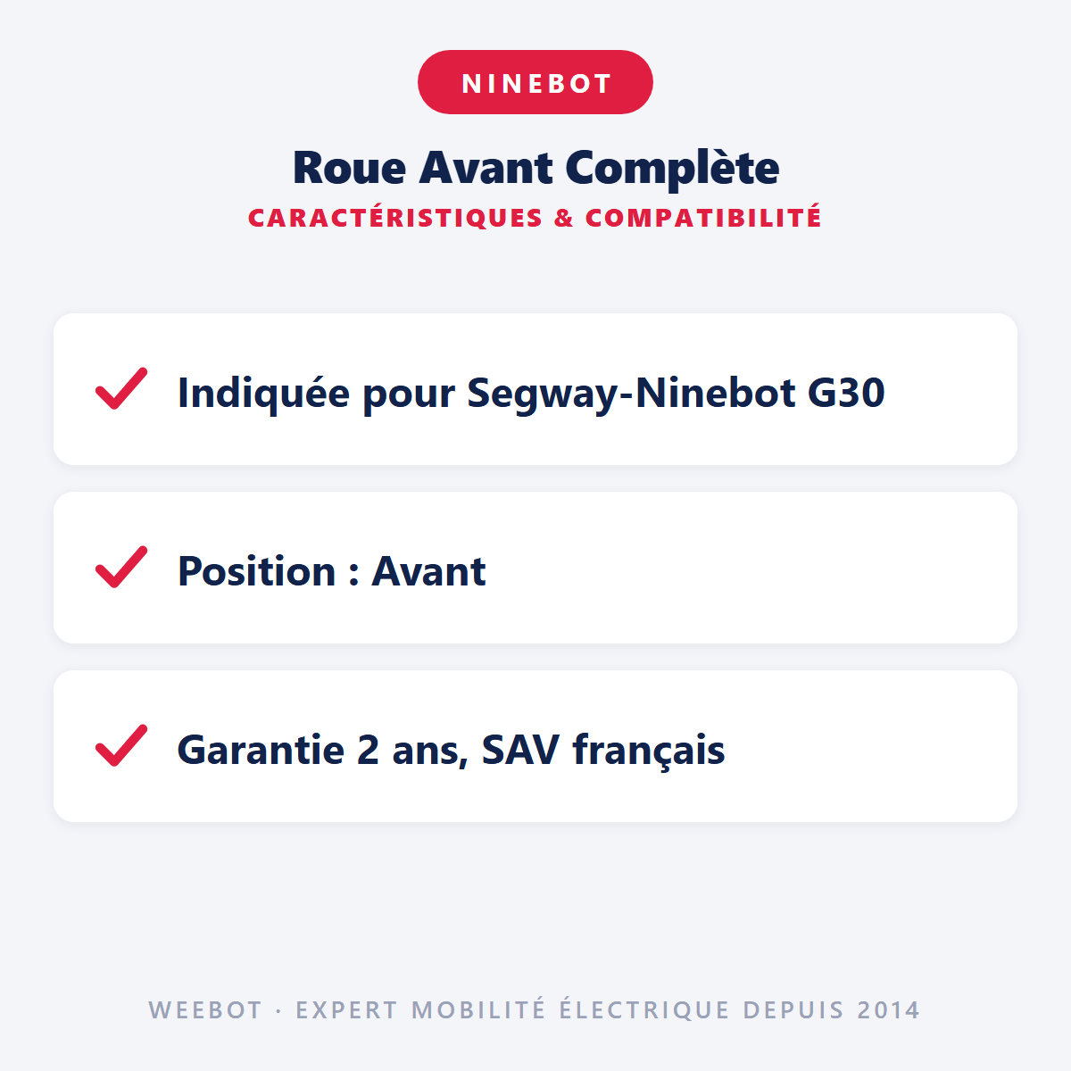 Roue Avant Complète (Chambre à air + Pneu + Jante) pour Trottinette Electrique Ninebot G30 - Weebot